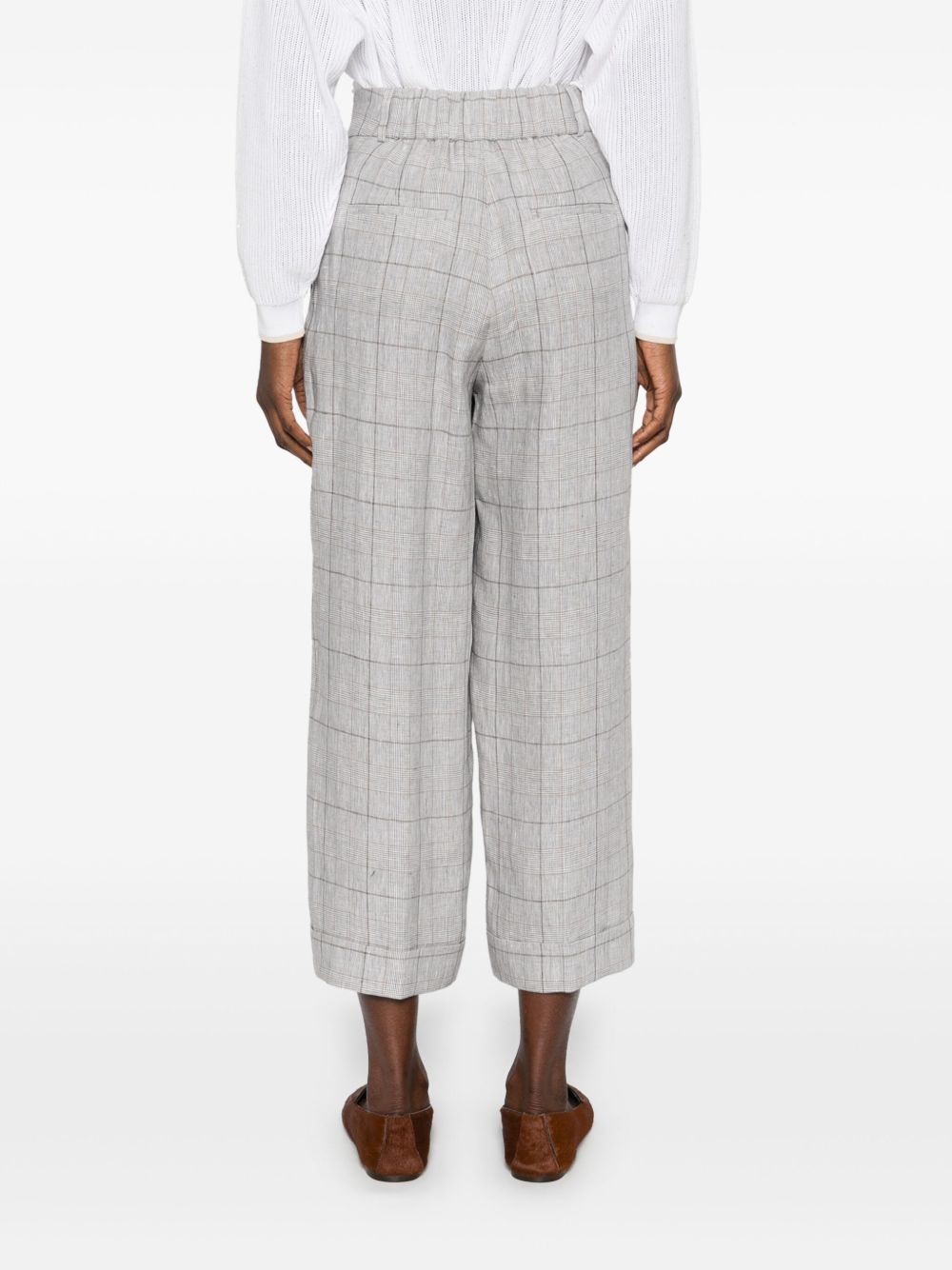 Peserico High-waisted Wide-legged Trousers With Subtle Check Pattern In White