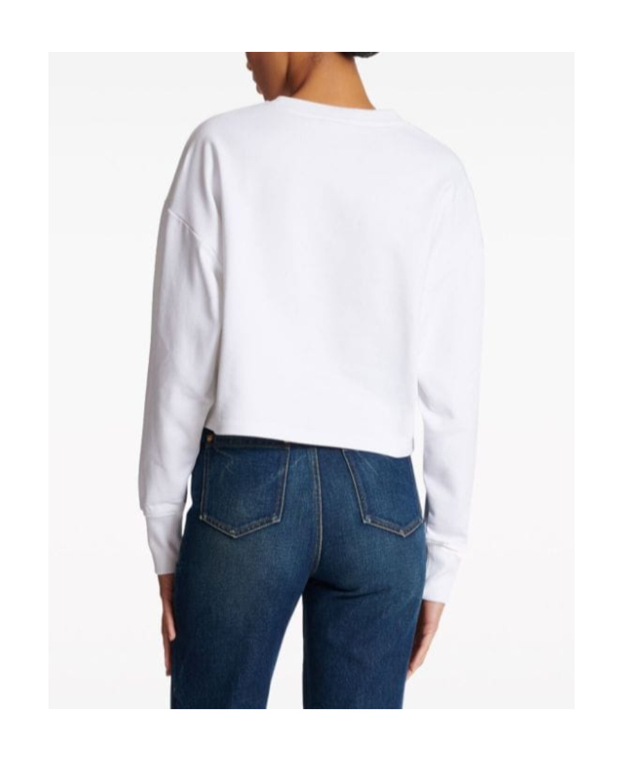 Balmain Women Logo Organic Cotton Cropped Sweatshirt In White