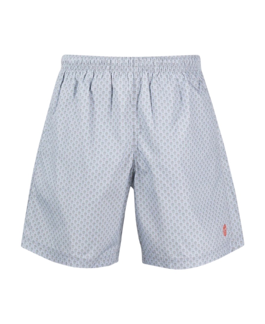 Alexander Mcqueen Embroidered Skull Swim Shorts In Gray