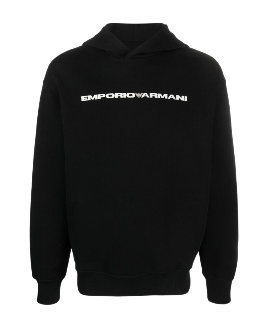 Emporio Armani Logo-print Cotton Hoodie In Black