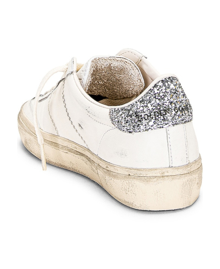 Golden Goose Soul Star Distressed Glittered Sneakers In White