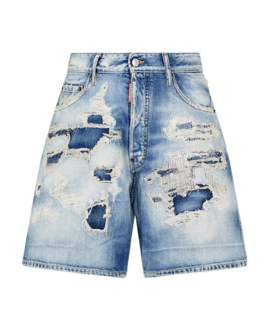 Dsquared2 Shark Bite Washed Denim Shorts In Blue