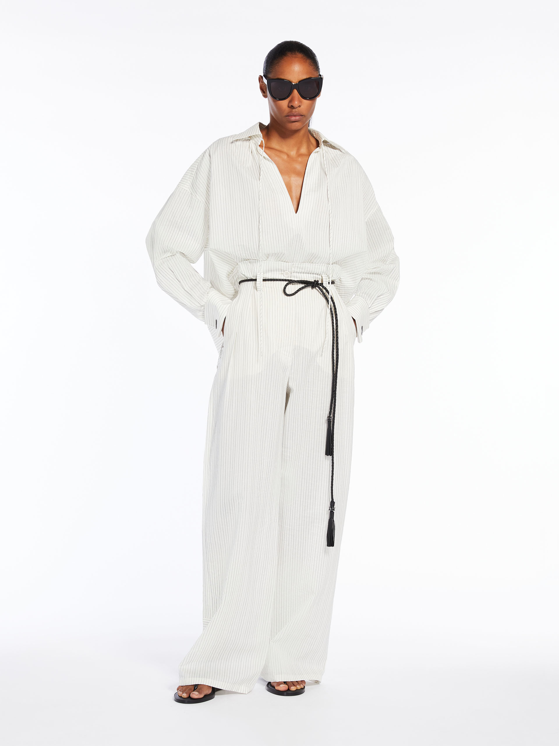 Max Mara Pinstriped Casual Pants In White