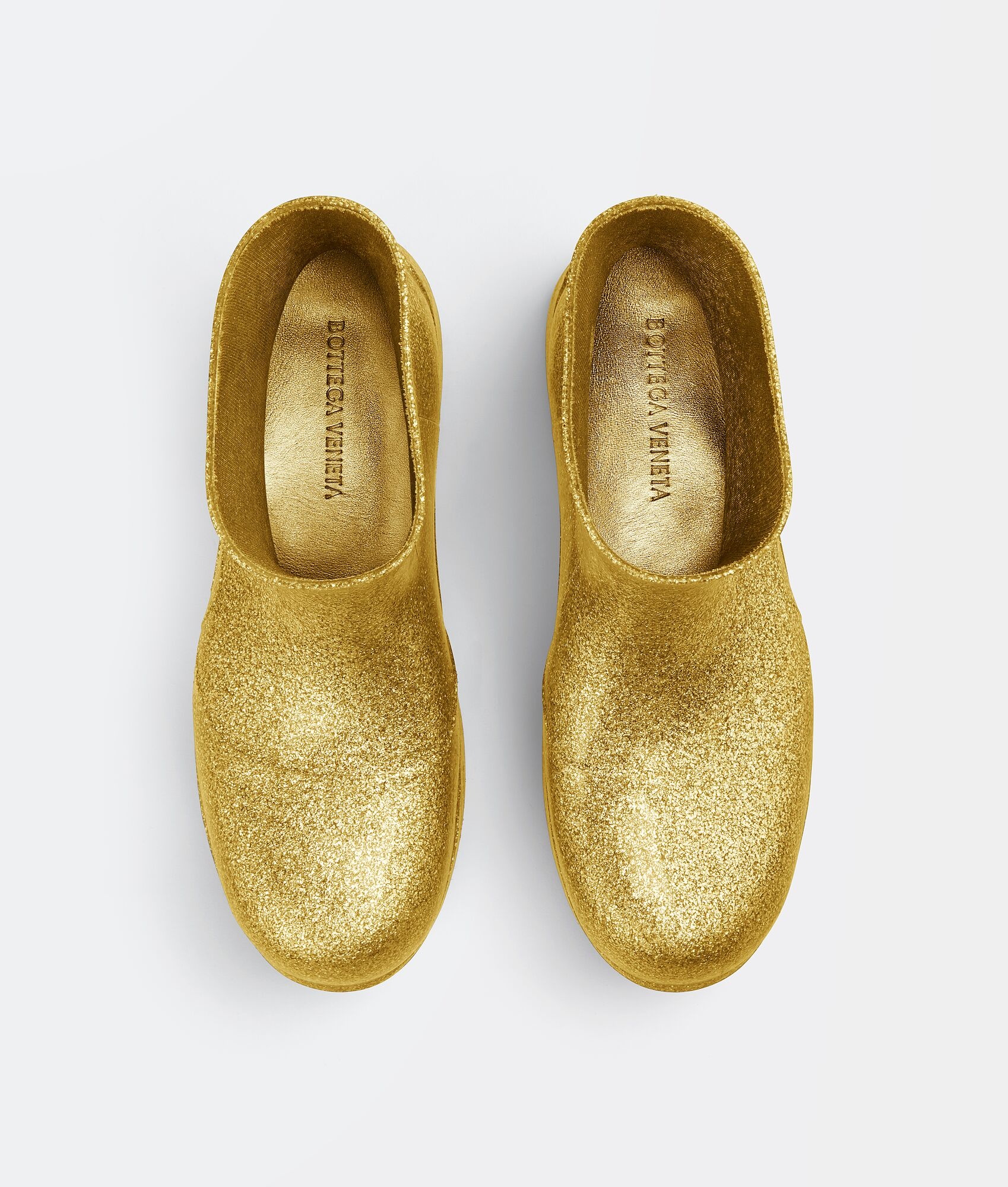 Bottega Veneta Glitter Puddle Boots In Gold