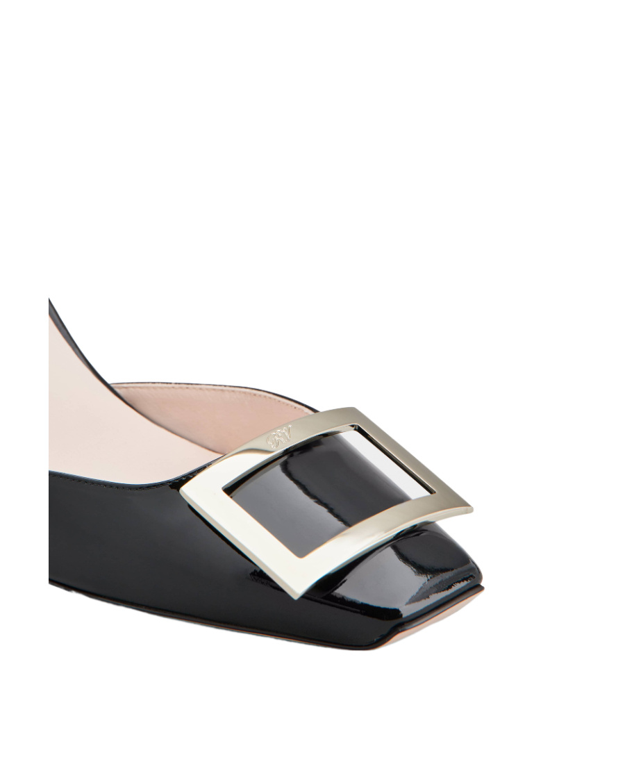 Roger Vivier Trompette Metal Buckle Slingback Pumps In Patent Leather In Black