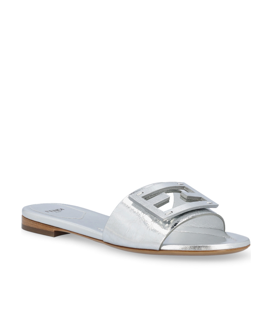 Shop Fendi Ff Logo Plaque Sandals In Gray