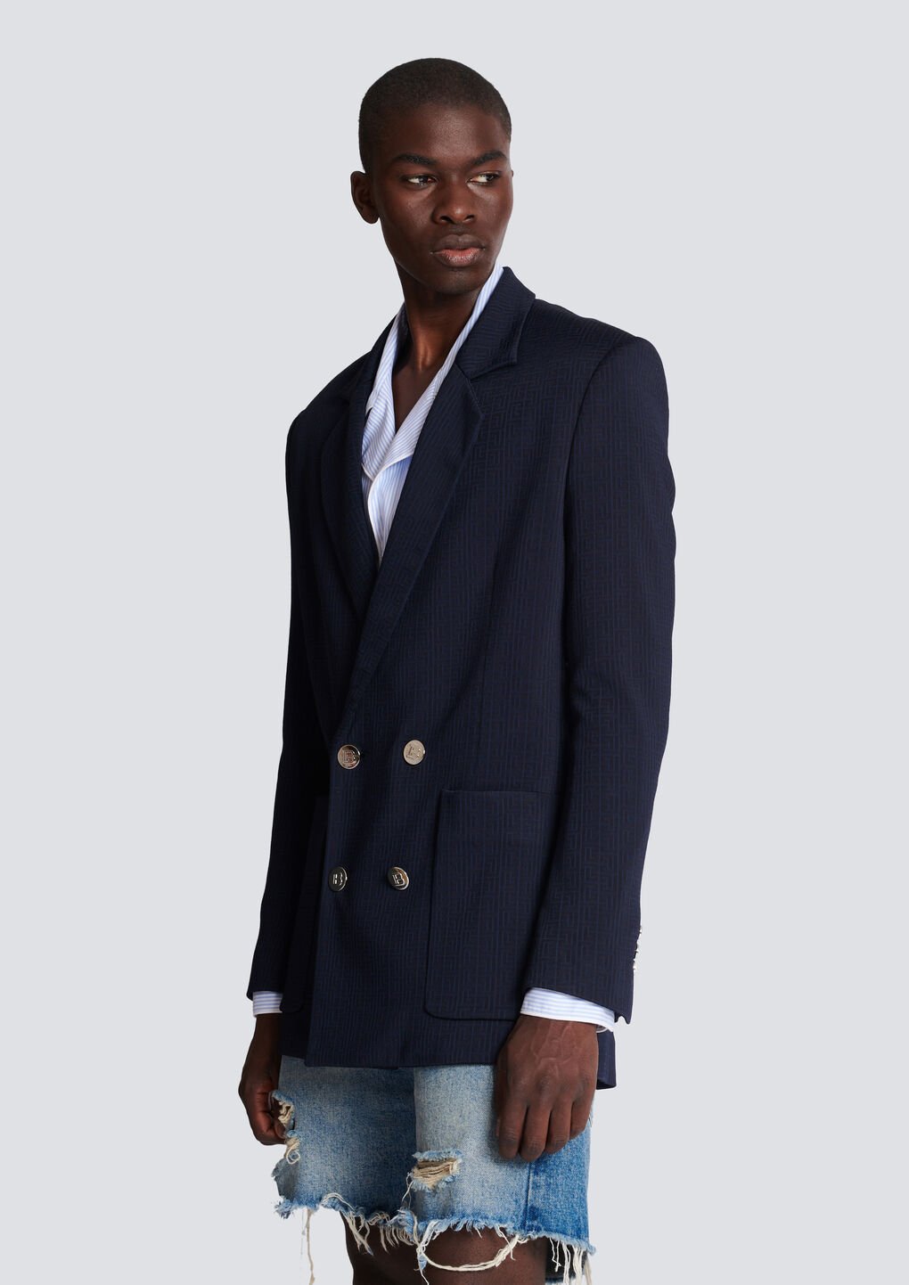 Shop Balmain Casual Mini Monogram Blazer In Black