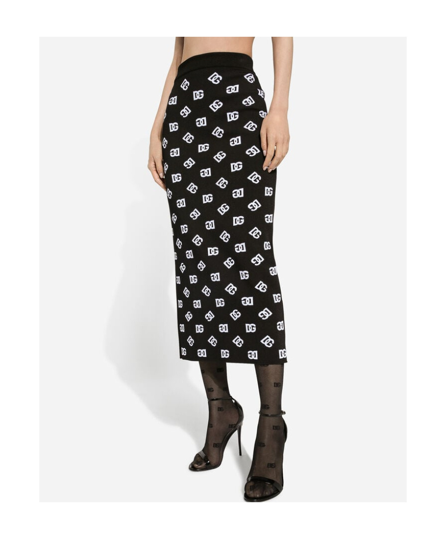Dolce & Gabbana Chic Black Mambo Midi Skirt With White Pots In Black