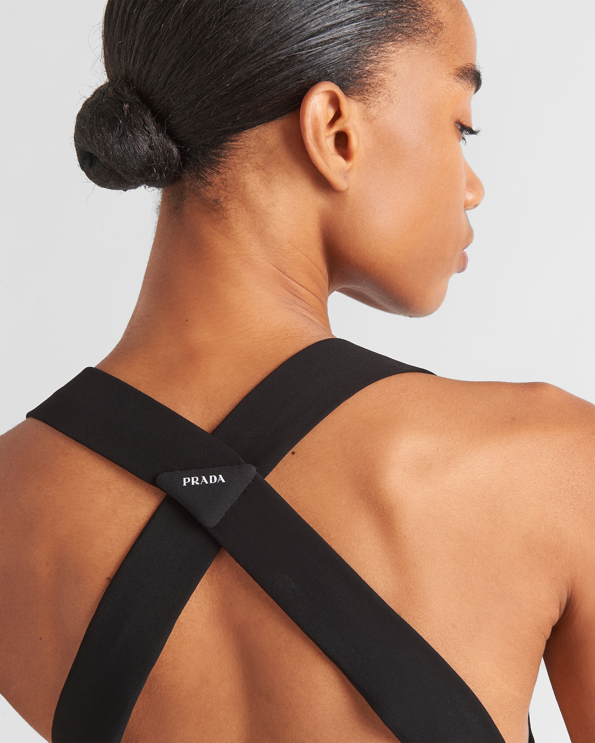 Prada Leather Belted Wide-leg Crepe Jumpsuit In Black