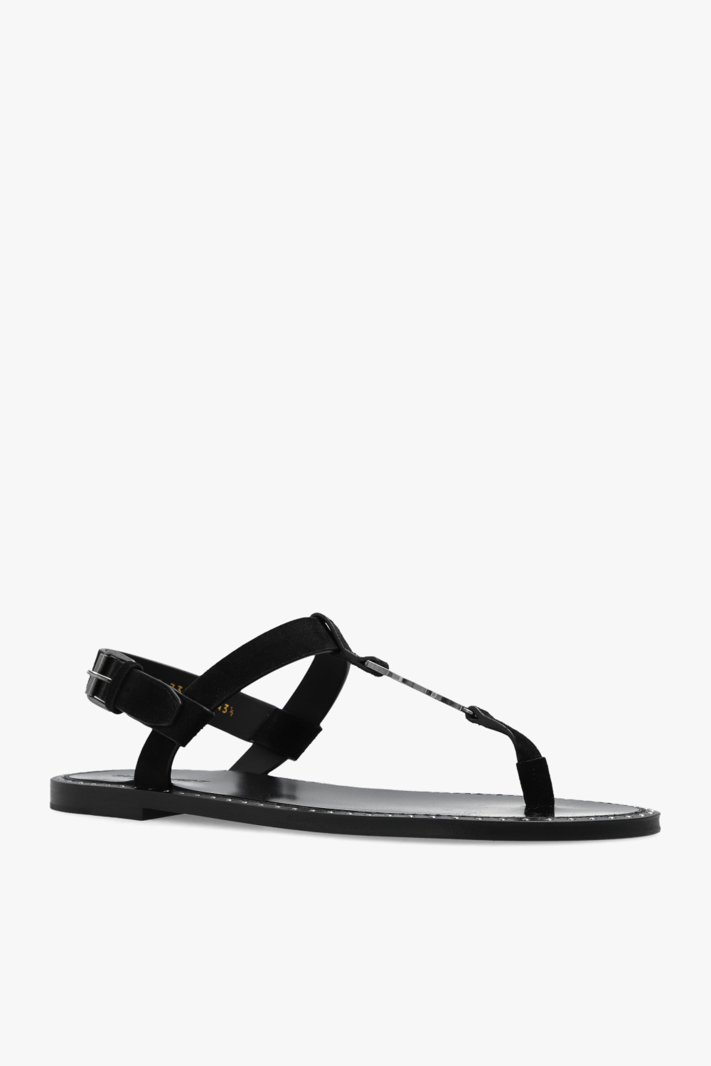 Saint Laurent Cassandra Logo Plaque Flat Sandals In Black