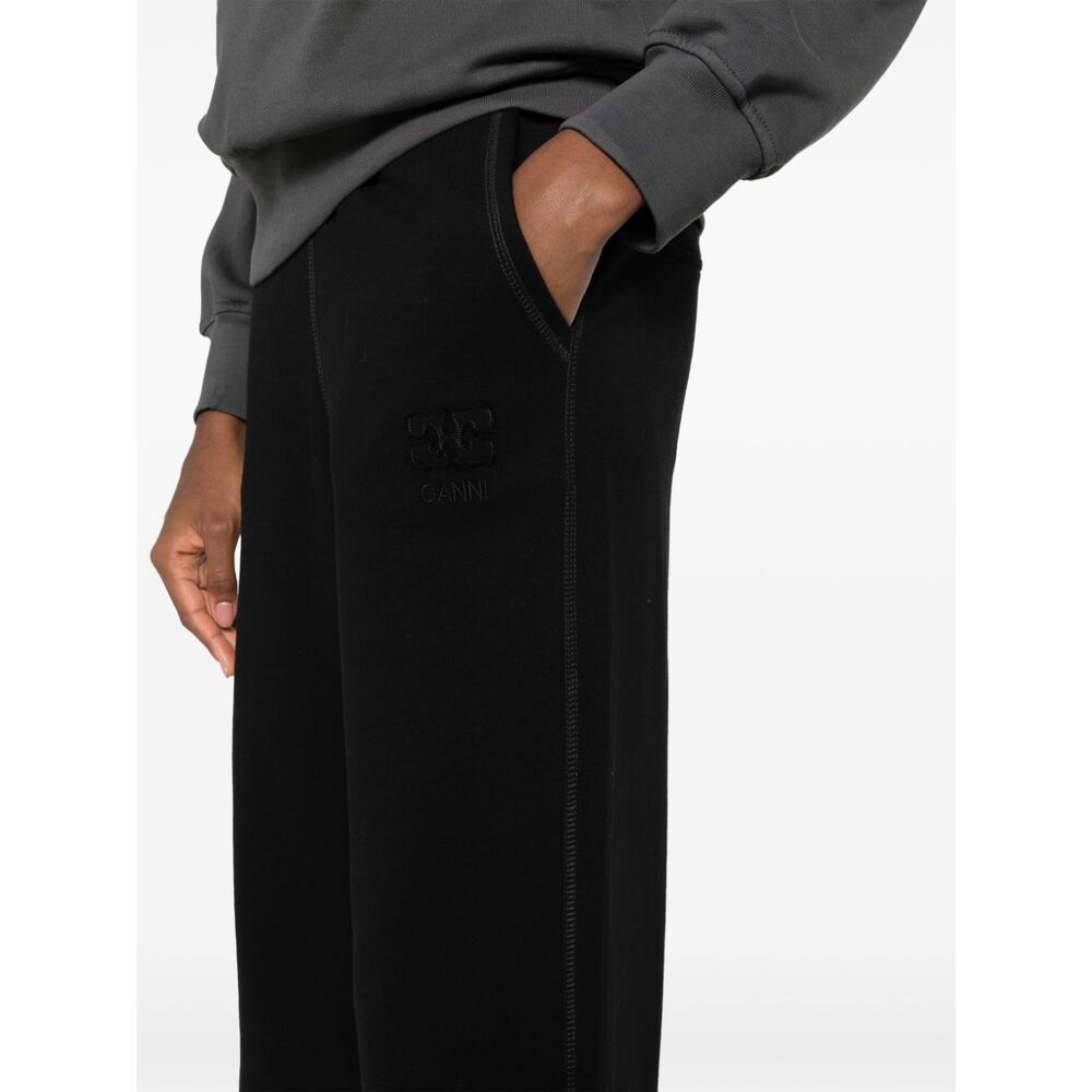 Ganni Embroidered-logo Track Pants In Black