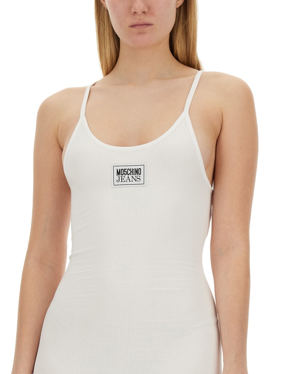 Moschino Logo Logo Thin Shoulder Strap Dress In White