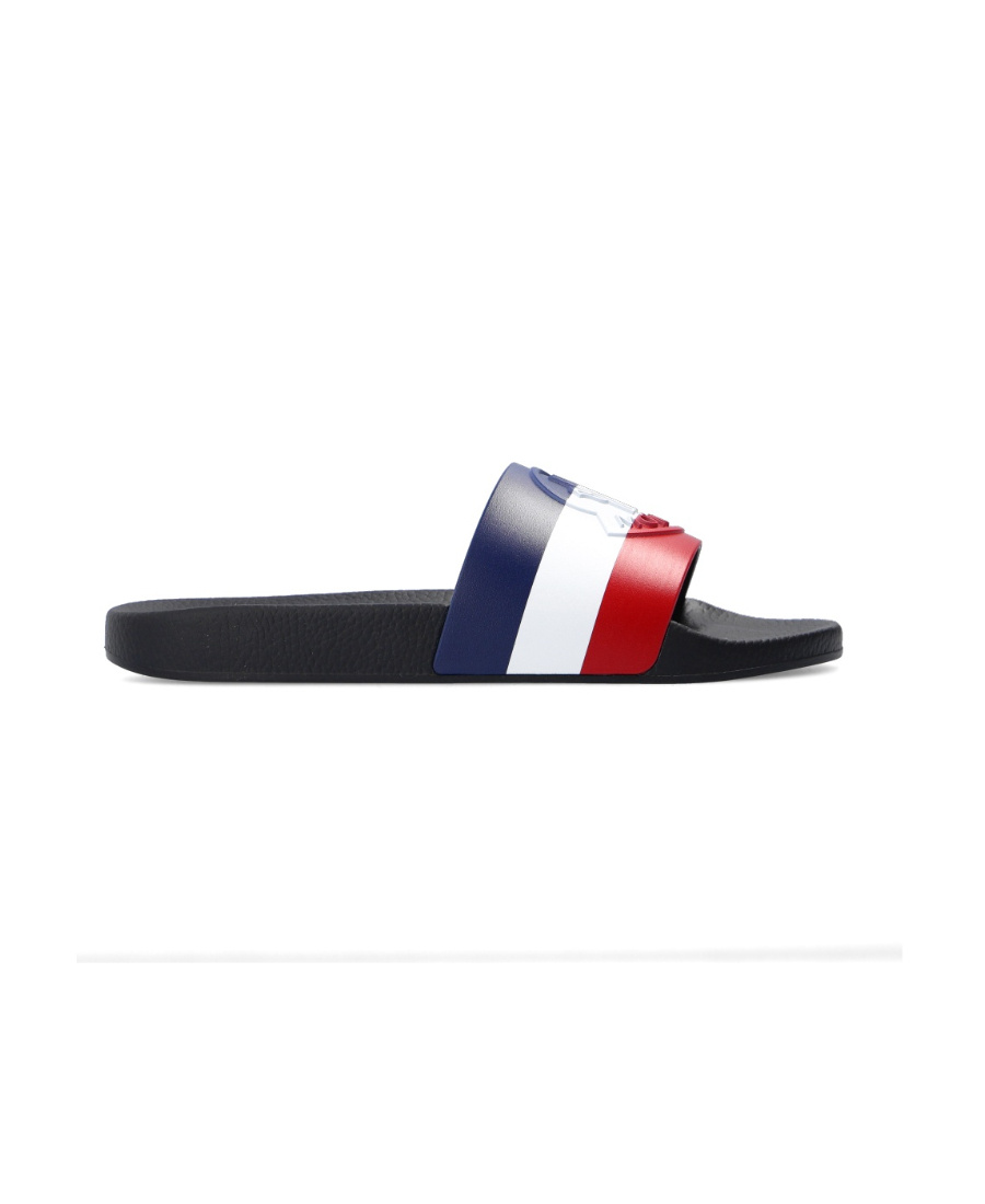 Shop Moncler Basile Tricolore Pool Slides In Black