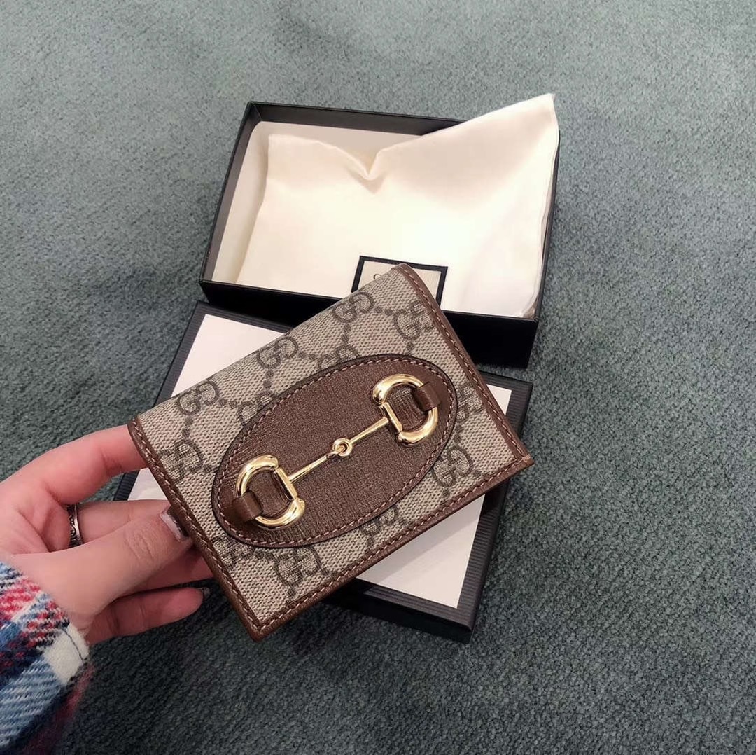 Gucci Compact Wallet With Signature Logo Pattern In Brown