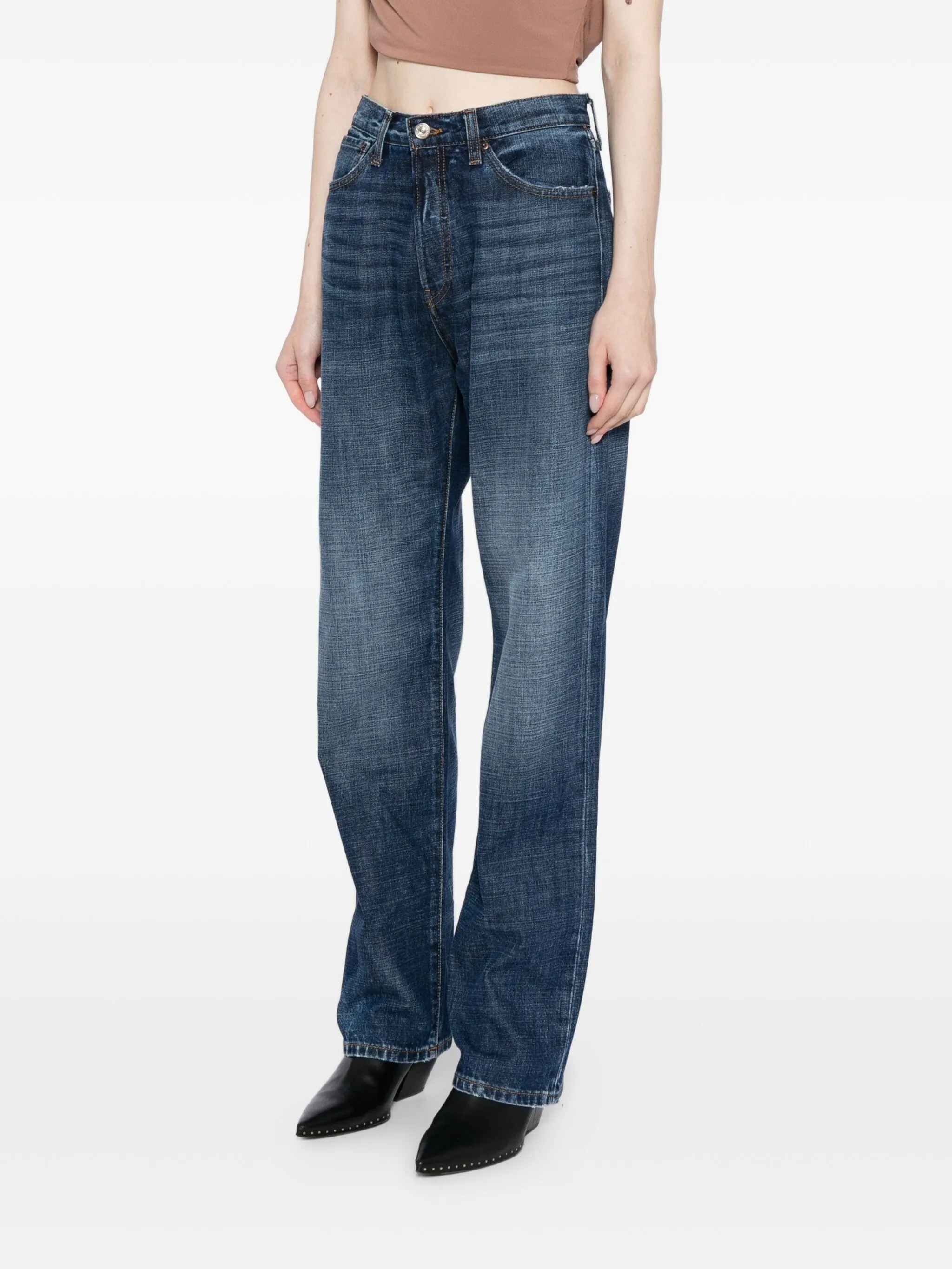 Aya Muse Straight Jeans With Buckle Clothing In Blue