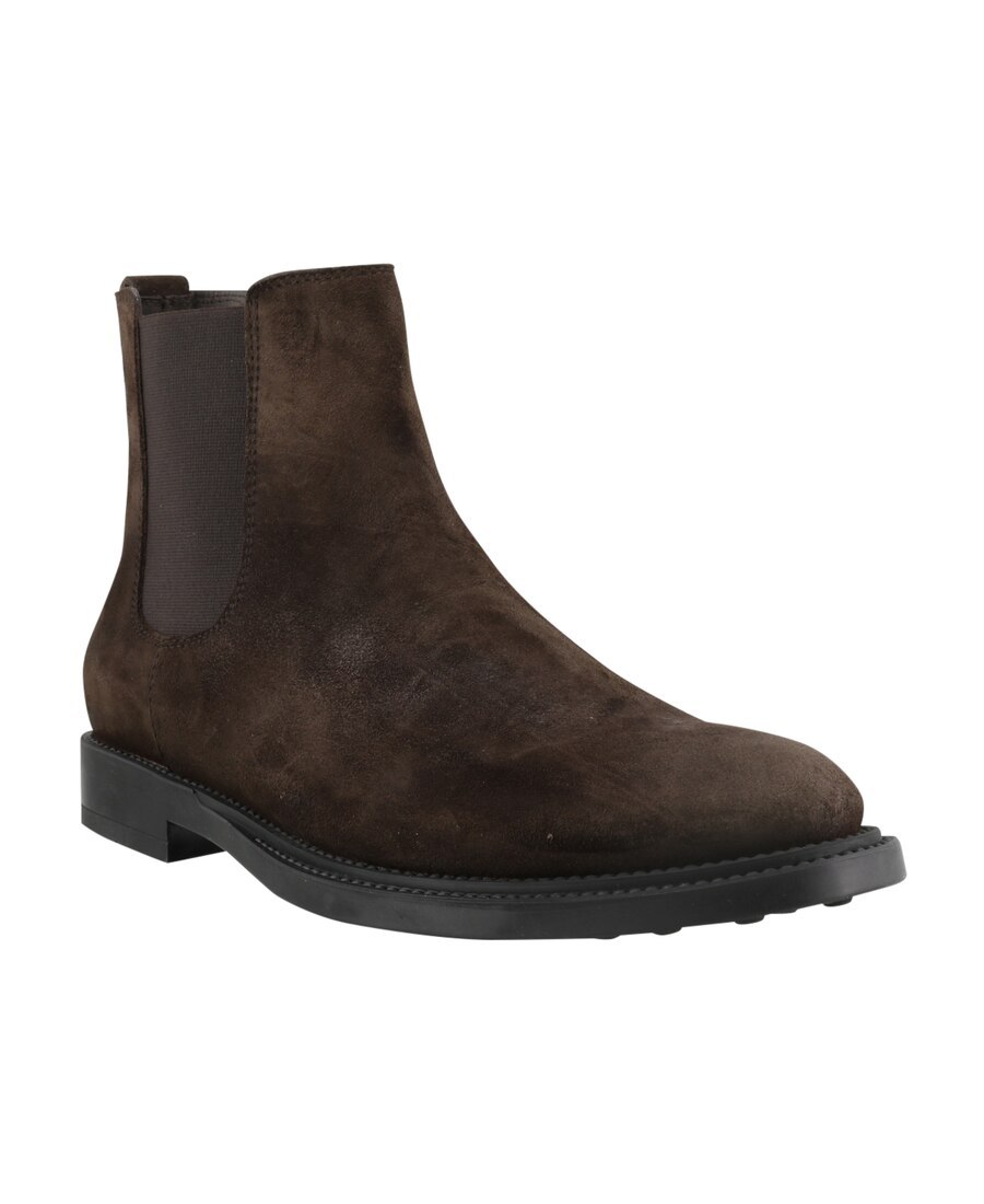 Tod's Round Toe Suede Chelsea Boots With Elastic Side Panels In Black