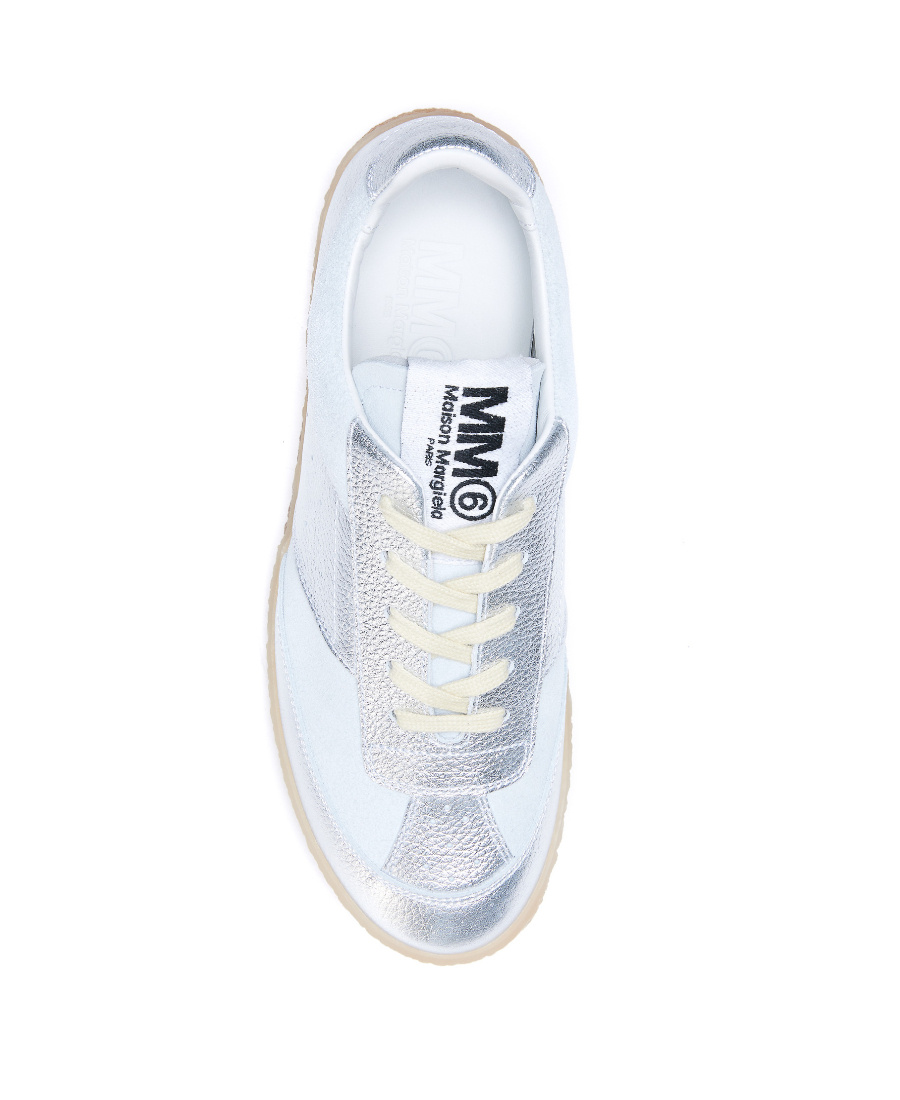 Shop Mm6 Maison Margiela 6 Court Lamé Sneakers In White