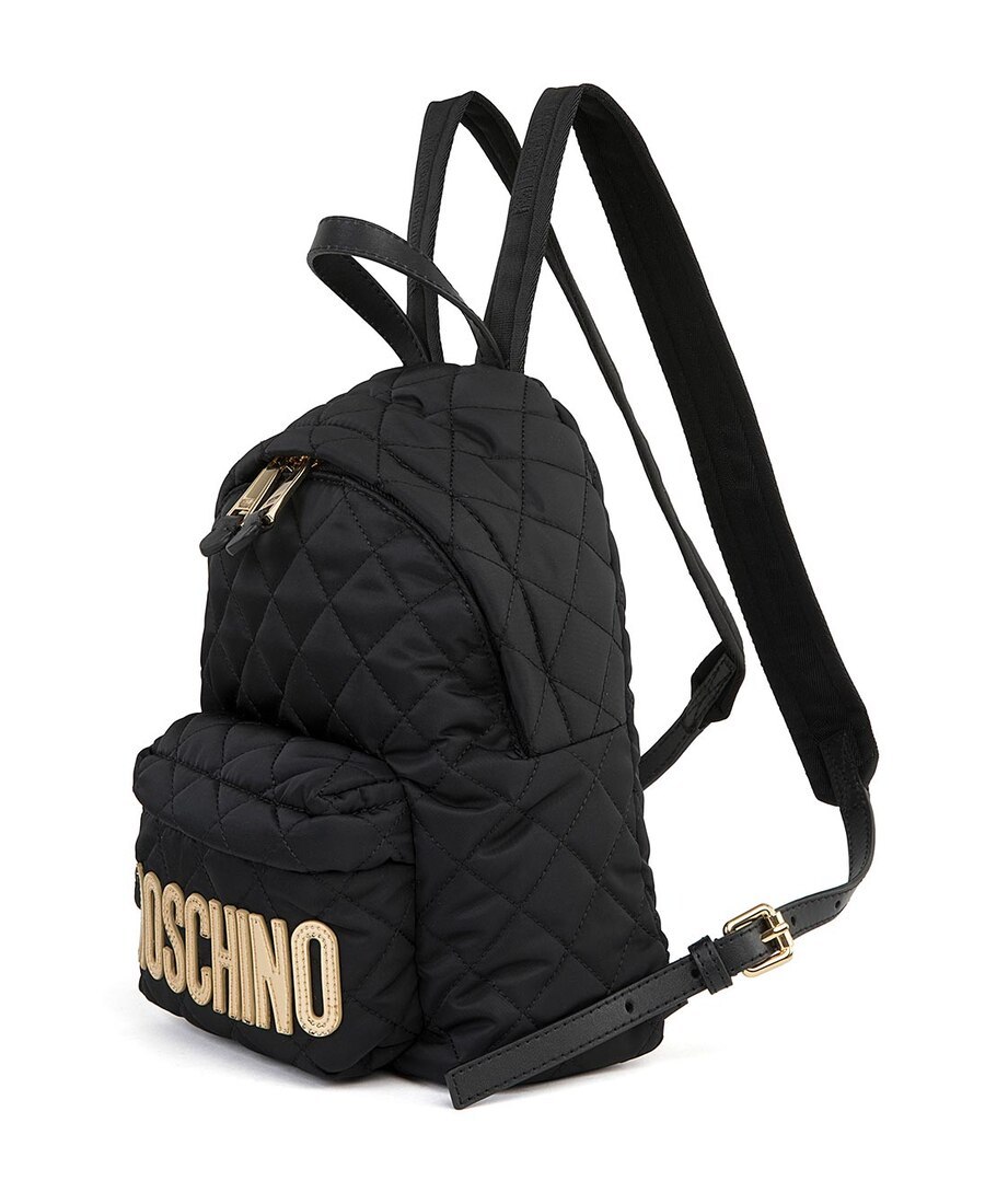 Moschino Logo Quilted Backpack Adaptable Straps In Black