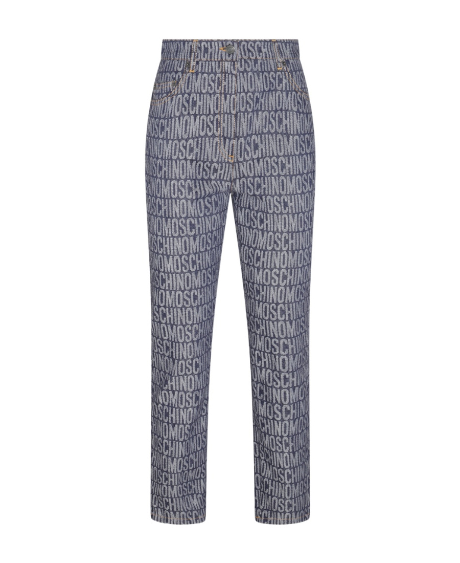 Moschino Monogram Print Jeans In Gray