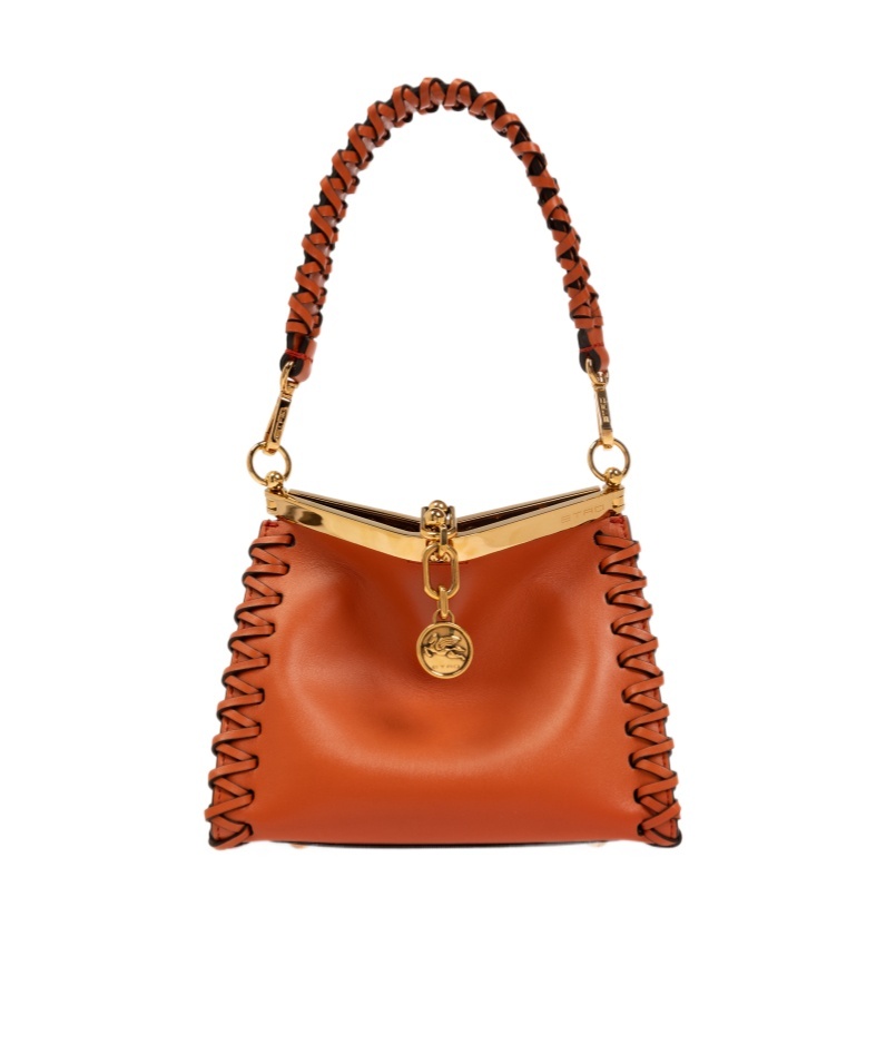 Etro Medium Vela Decorative Stitch Shoulder Bag In Brown