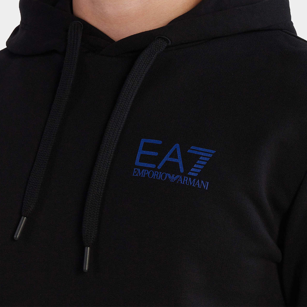 Ea7 Logo Logo Hooded Sweater In Black