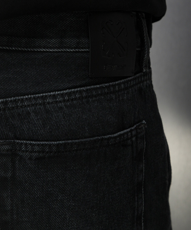 Off-white Arr Tab Logo-patch Tapered Jeans In Black