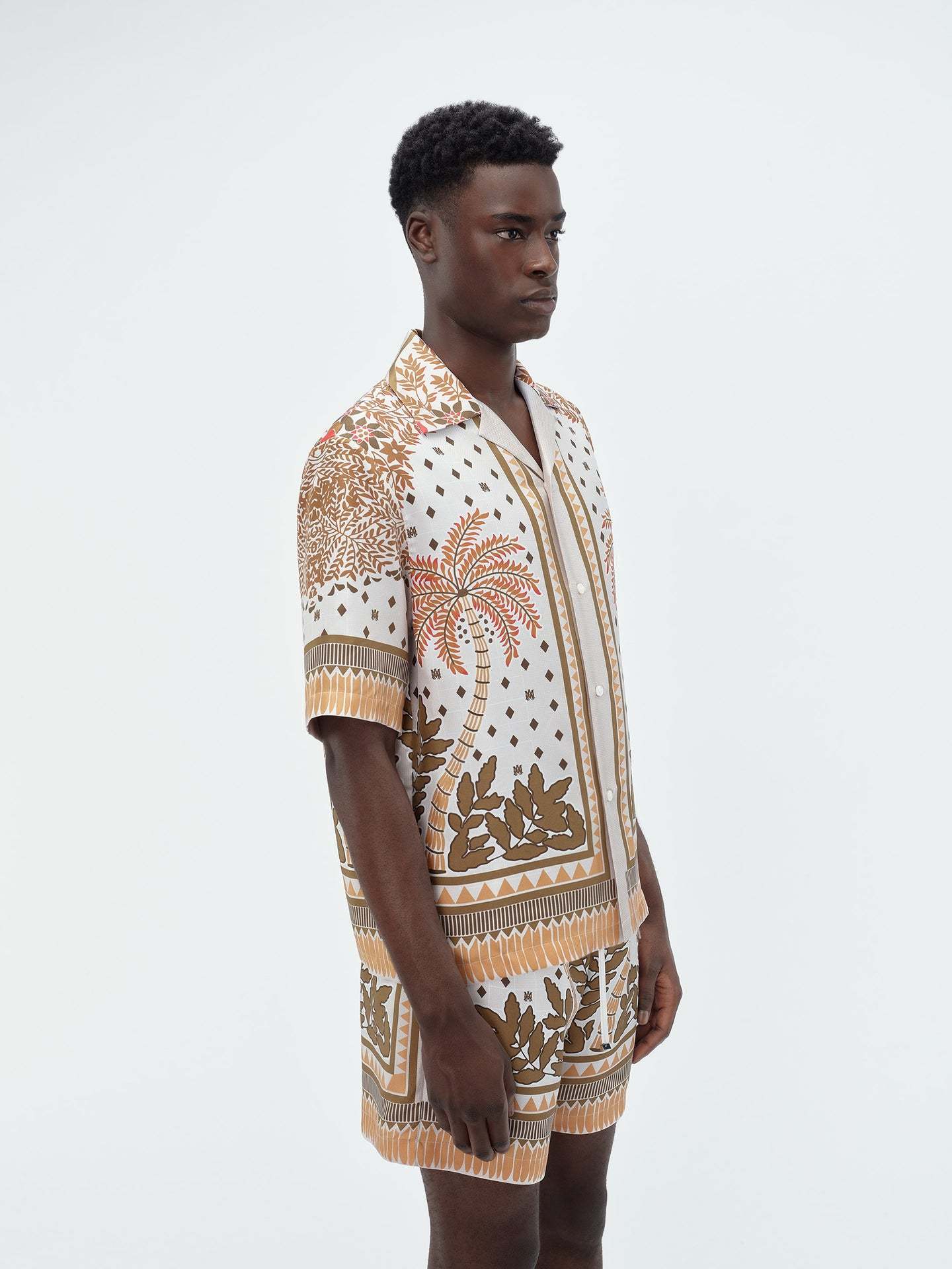 Amiri Palm Tree Bowling Silk Shirt In White