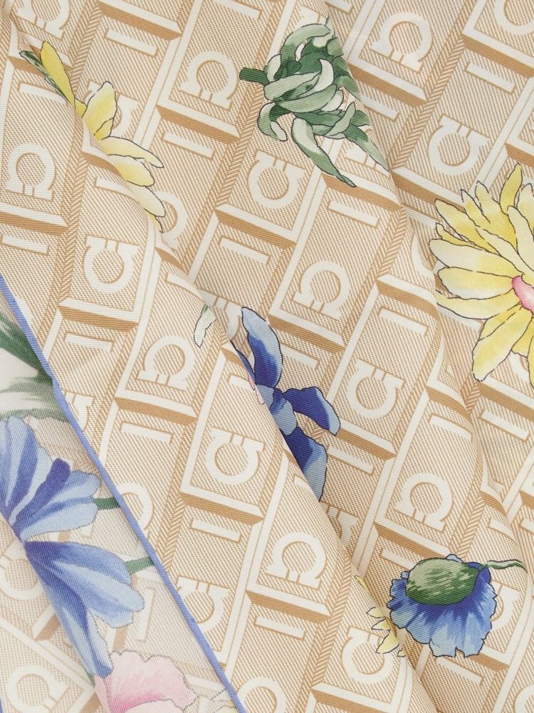 Ferragamo Floral Printed Silk Scarf In Nude