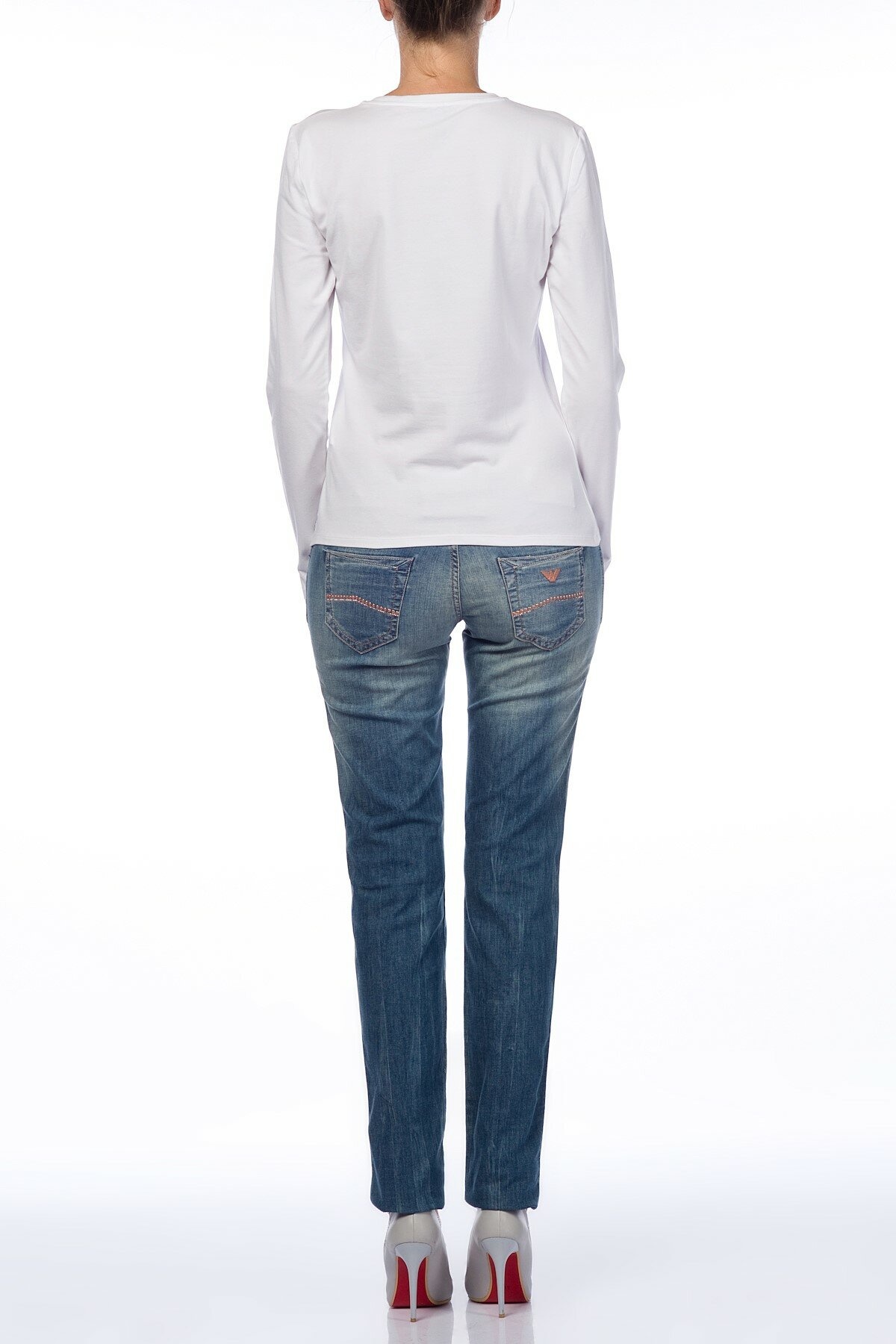 Shop Armani Jeans Logo Long-sleeved T-shirt In White