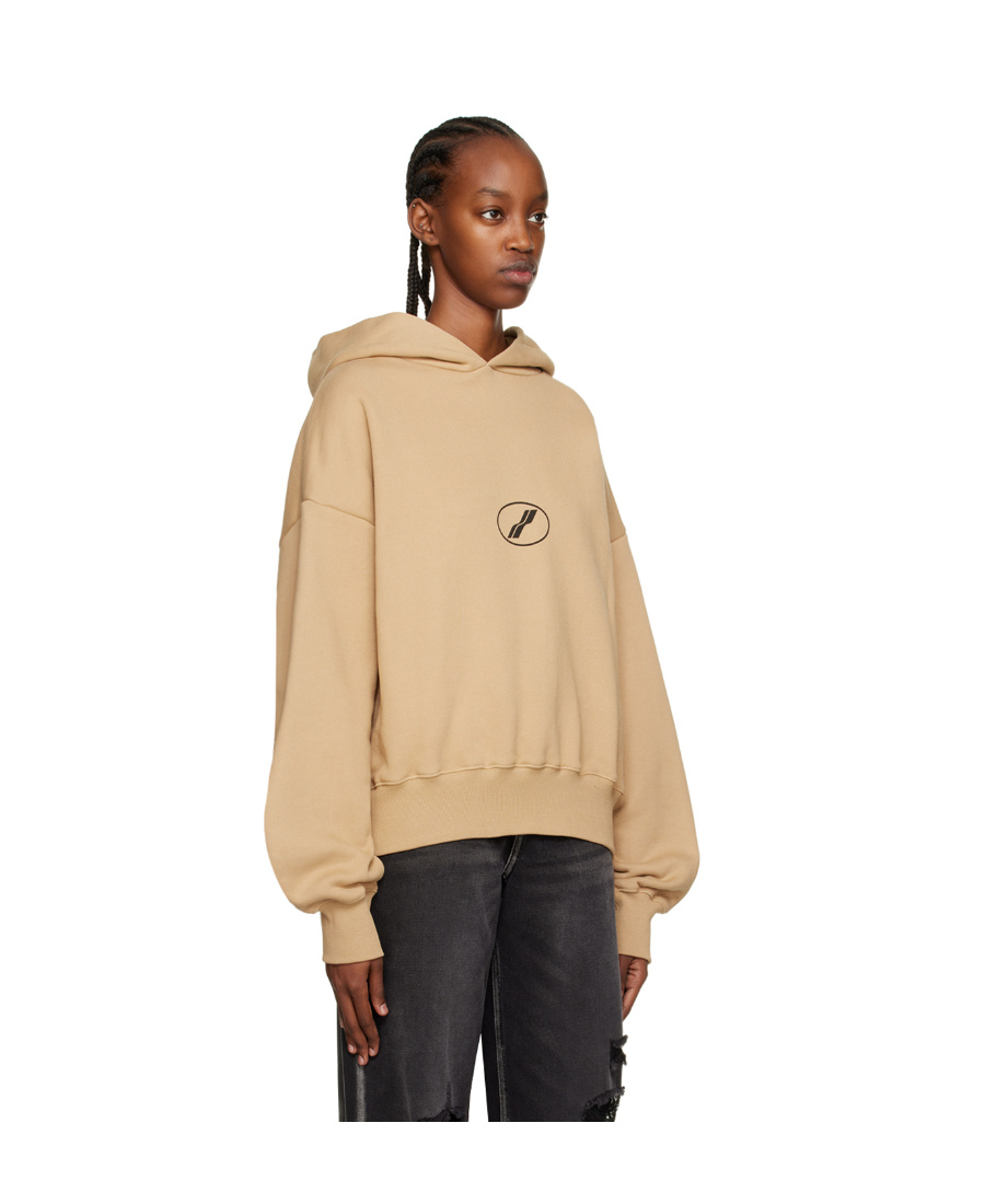 We11 Done Logo Print Cotton Hoodie In Nude