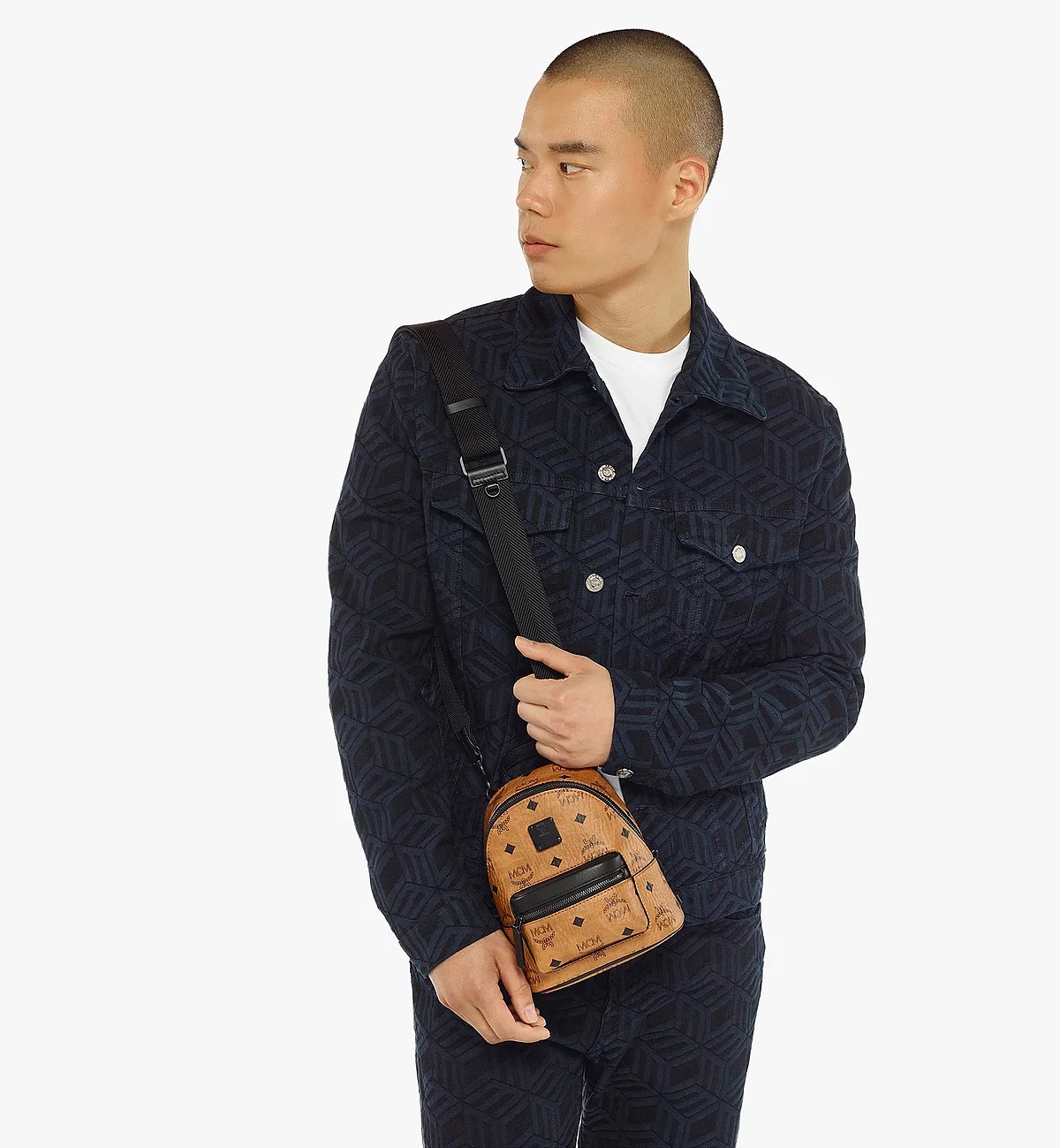 Mcm Stark Monogram Print Zipped Backpack In Brown