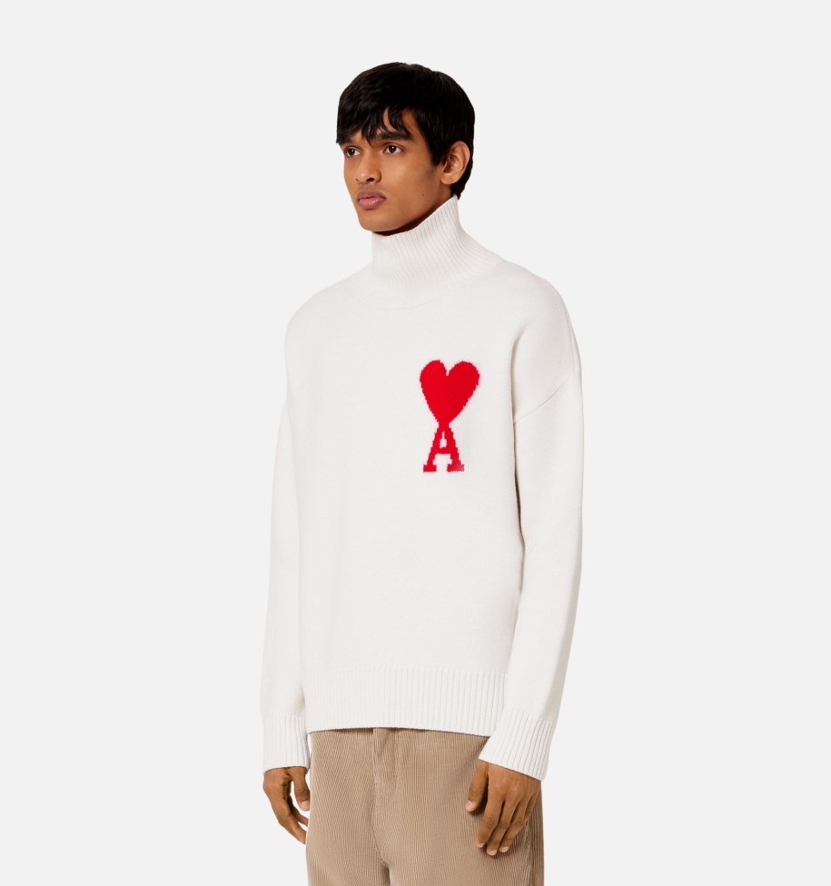 Ami Alexandre Mattiussi Ami De Coeur Roll-neck Wool Jumper In White