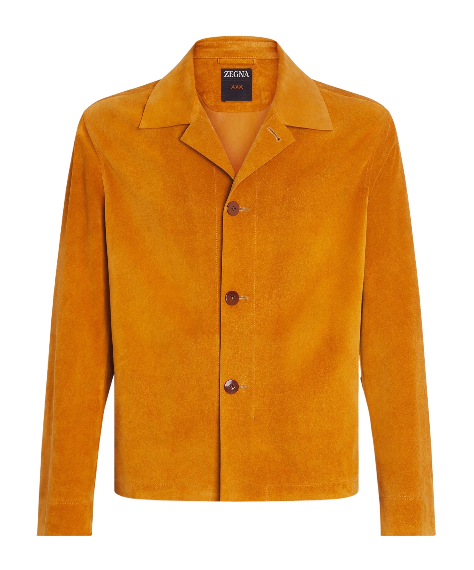 Zegna Ocher Leather Regular Fit Shirt Jacket In Orange