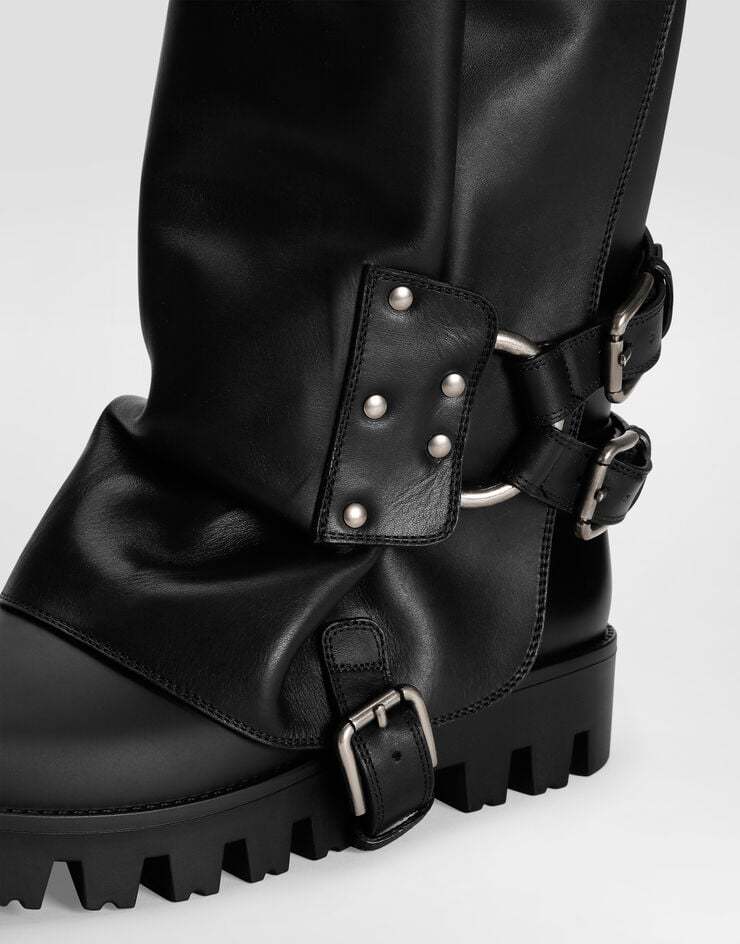 Dolce & Gabbana Black Ankle Boots With Adjustable Buckle Straps And Logo Plaque On The Back In Leather Woman In Black