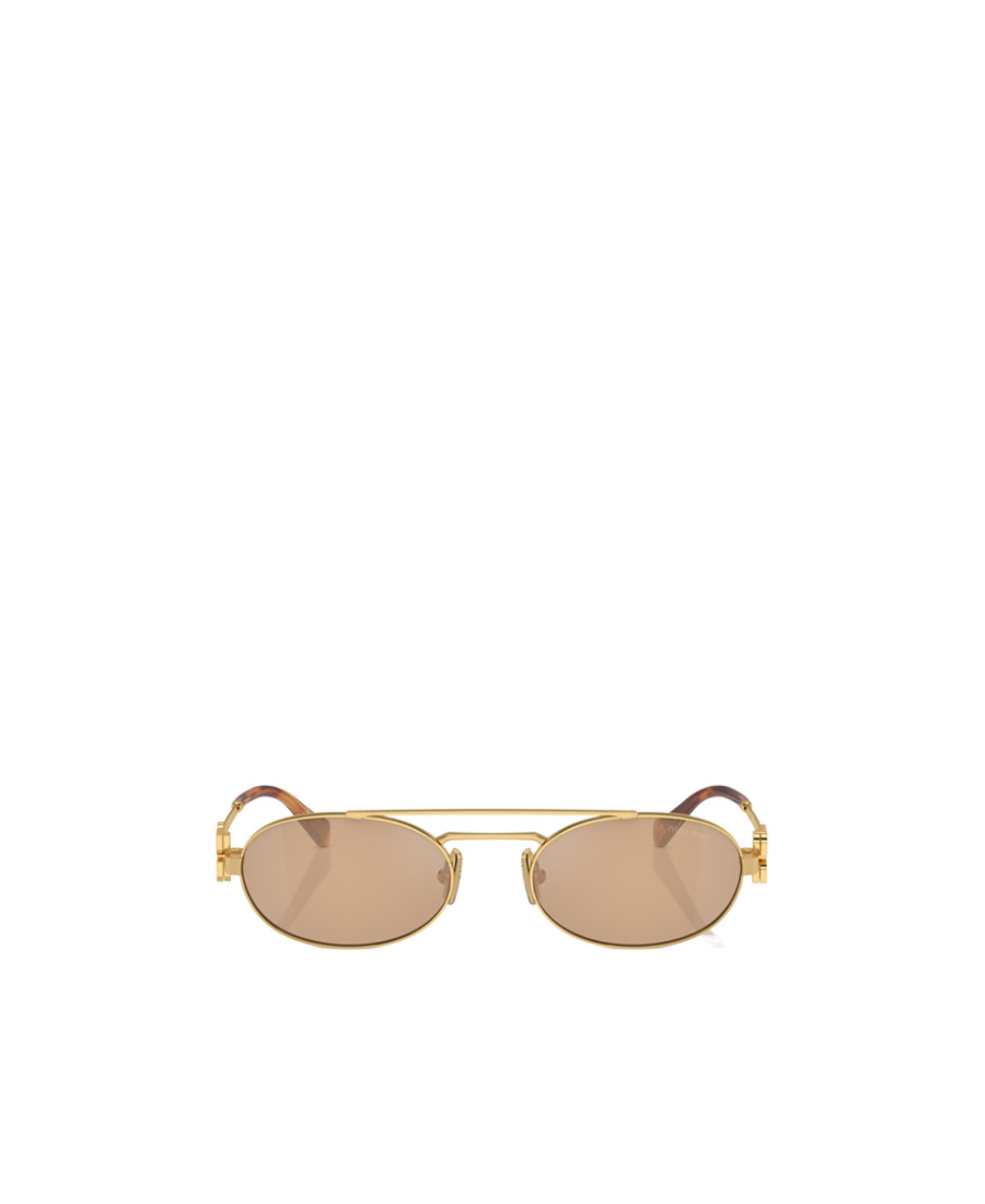 Miu Miu Logo-plaque Oval-frame Sunglasses In Brown