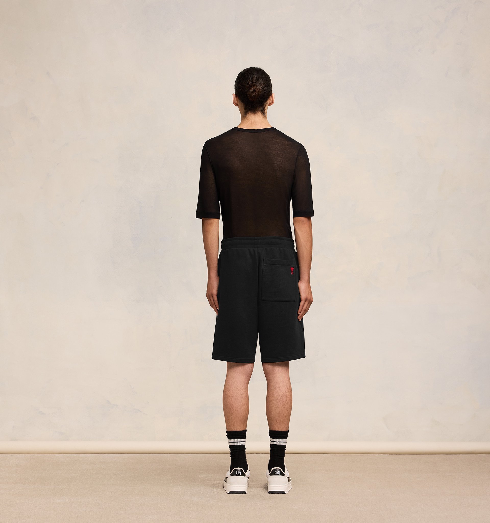 Ami Alexandre Mattiussi Ami Paris Ami De Coeur Logo Embossed Drawstring Shorts In Black