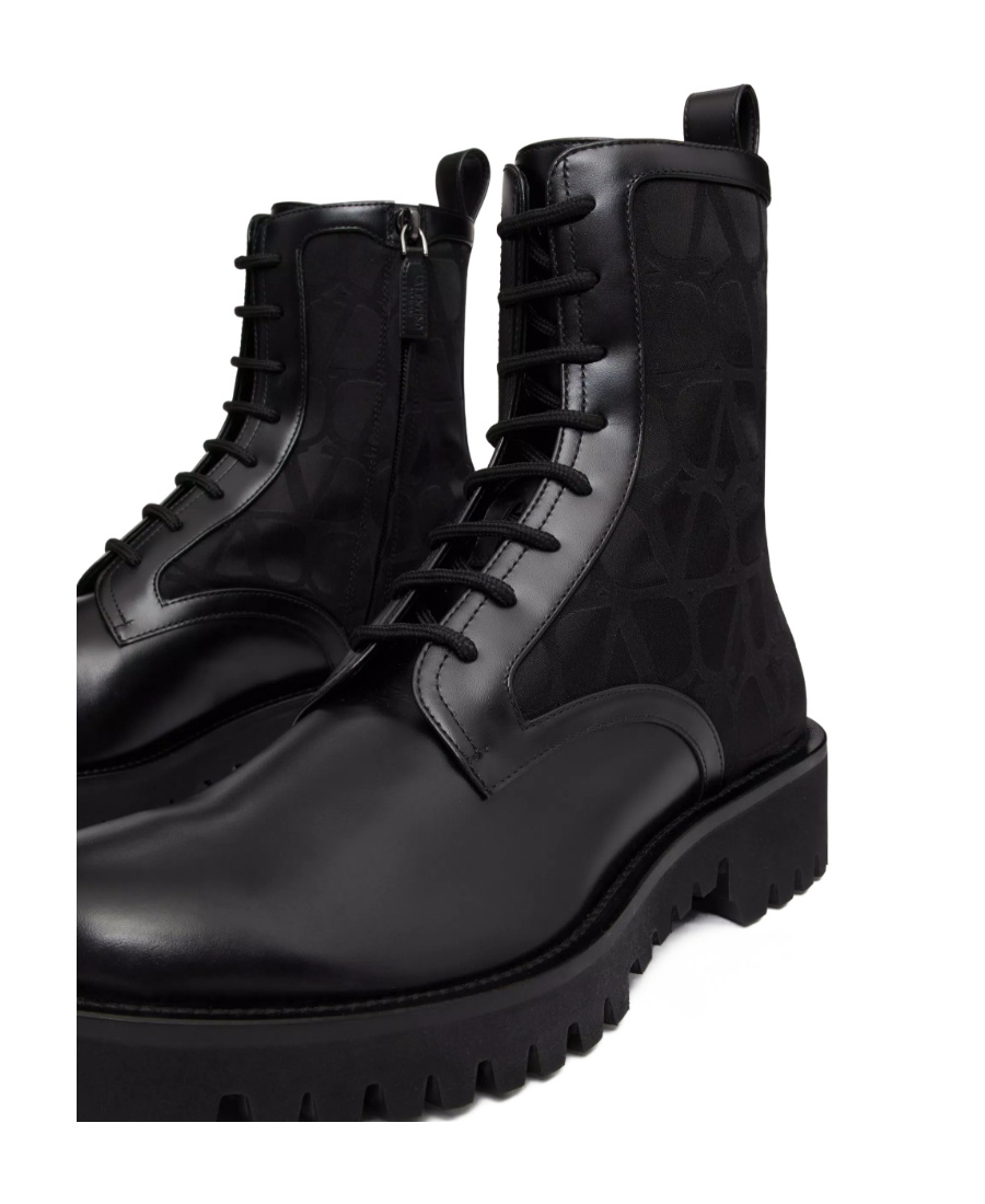 Valentino Garavani Toile Iconographe Combat Boot In Toile Iconographe Technical Fabric And Calfskin In Black