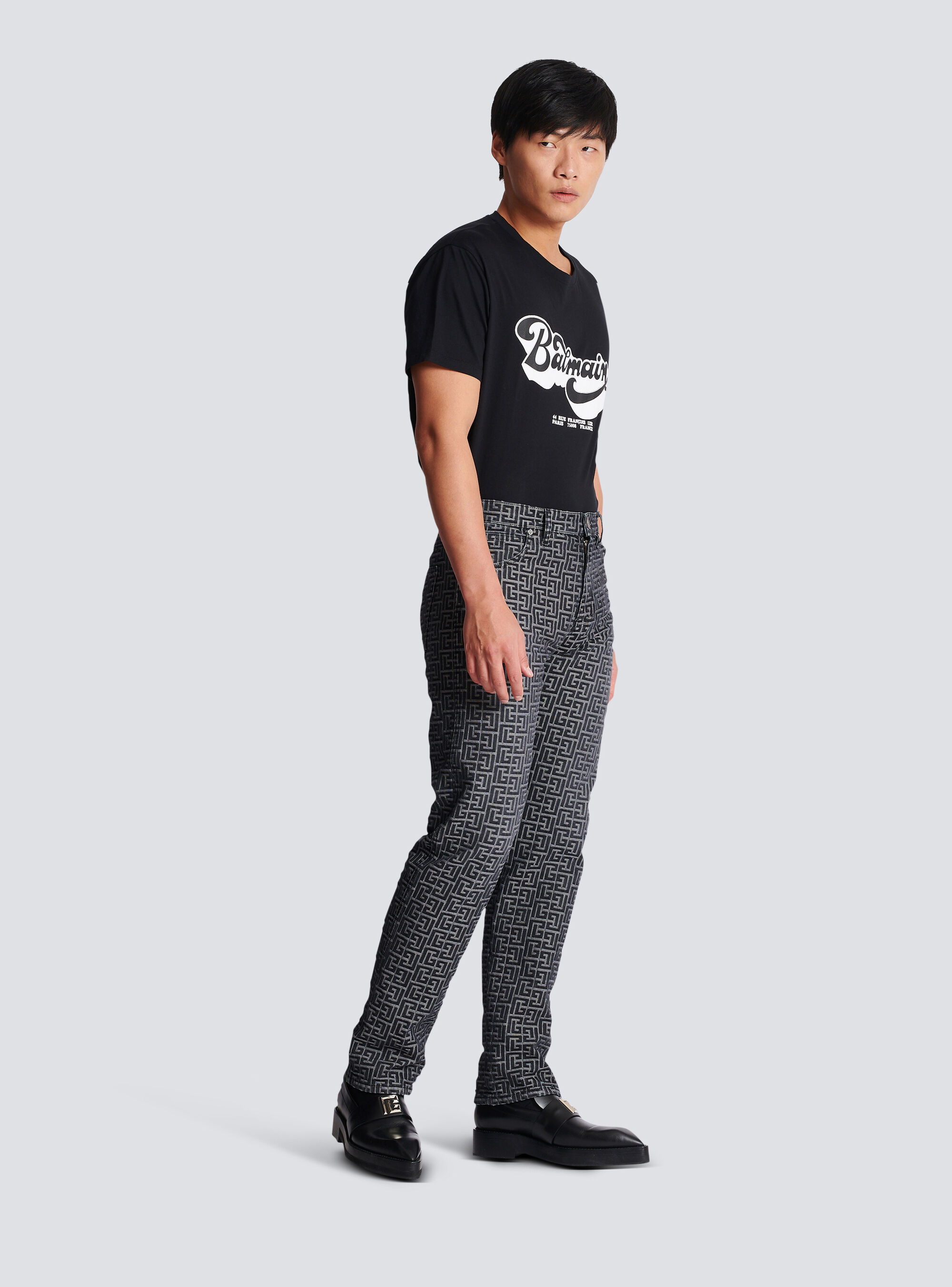 Balmain Jacquard Monogram Jeans In Black