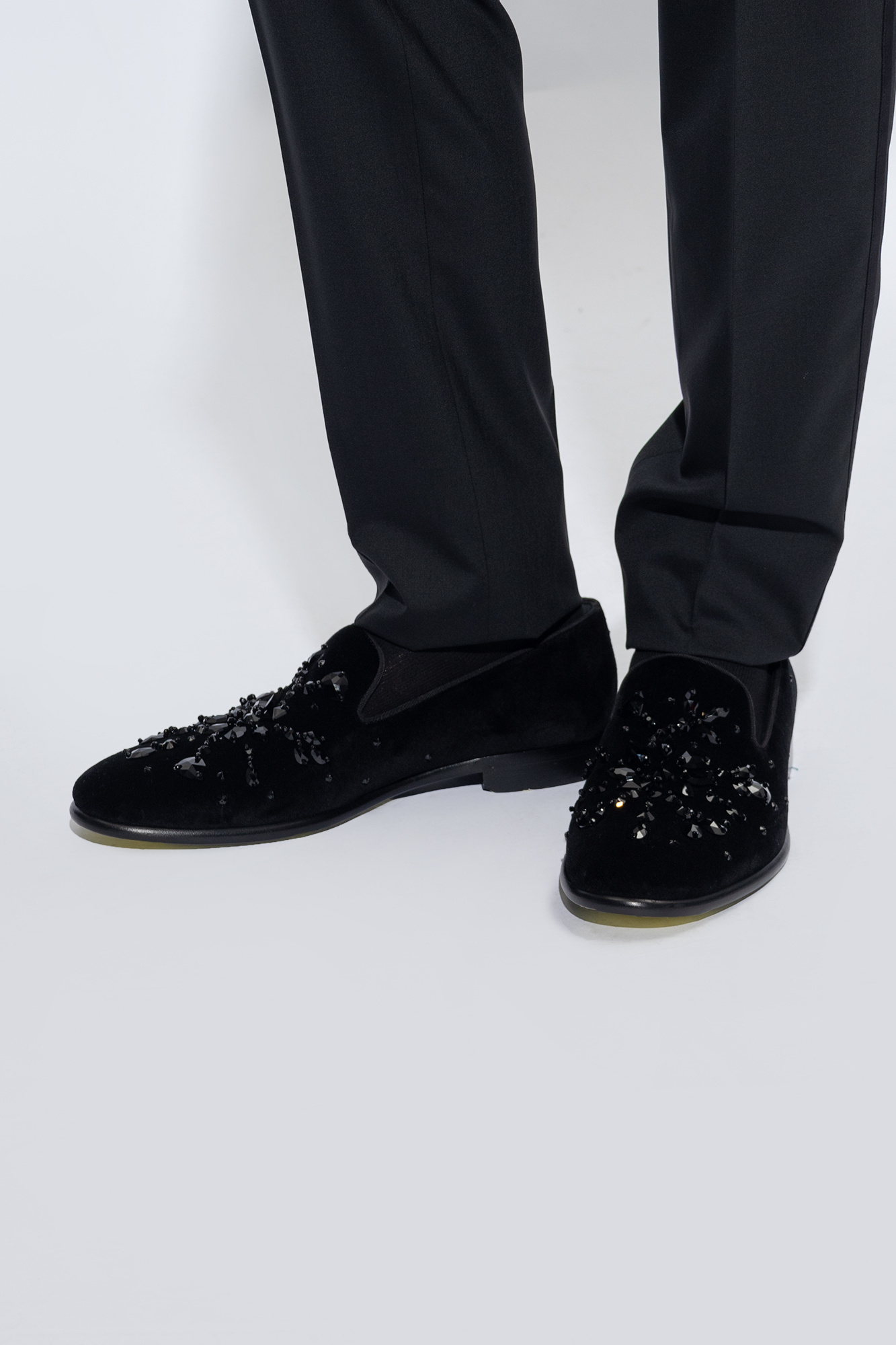 Dolce & Gabbana Crystal-embellished Velvet Slippers In Black