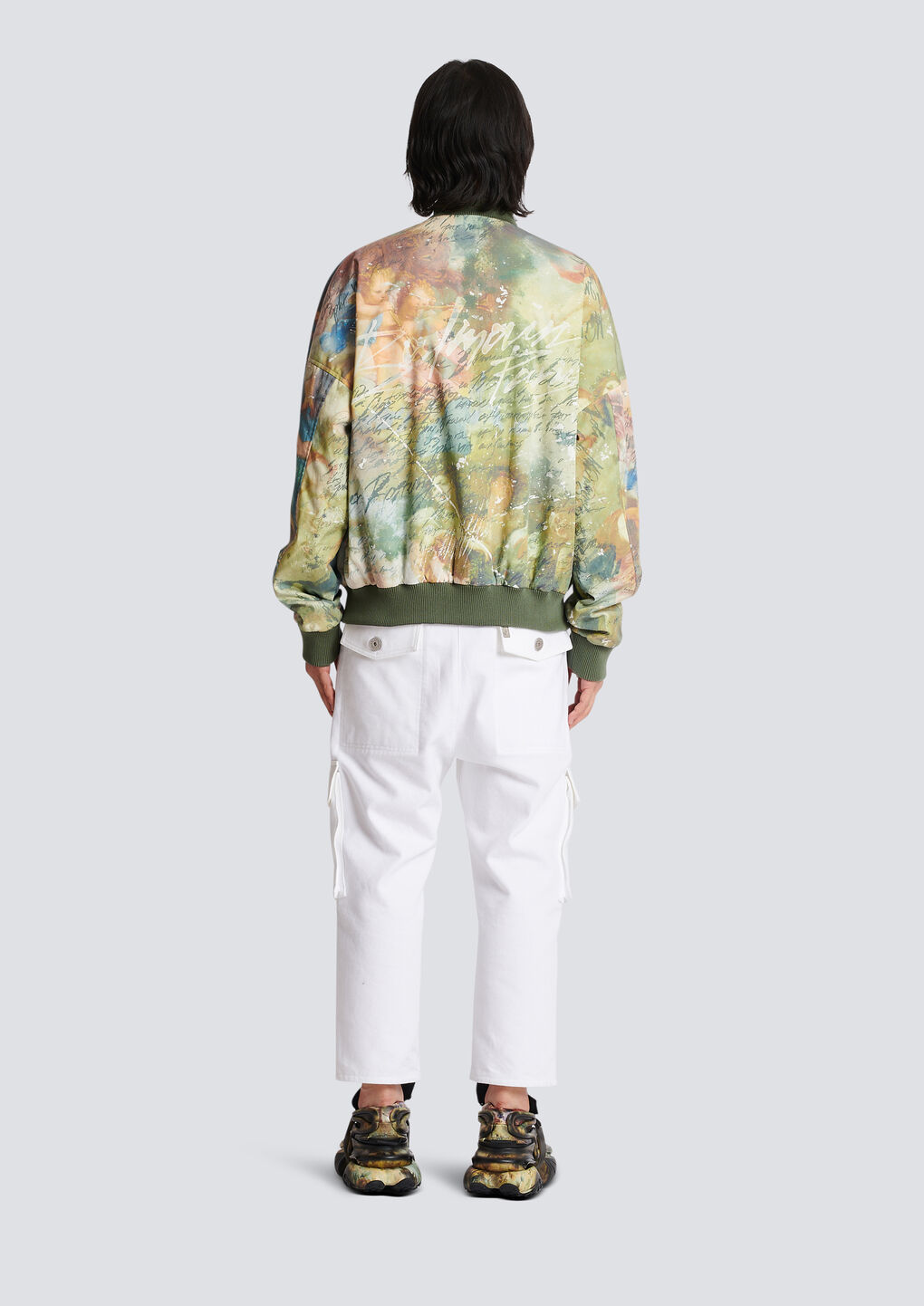 Balmain Men's Sky Print Reversible Bomber Jacket | Size 50 | Ah0tf355cd83 In Green