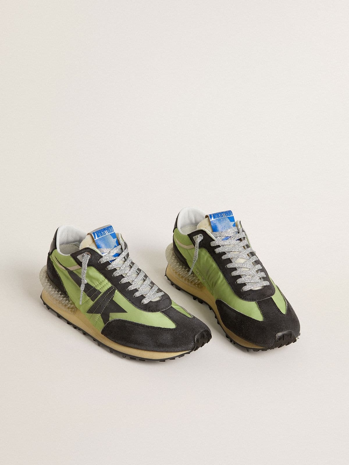 Golden Goose Men's Marathon With Green Nylon Upper And Black Star In Black