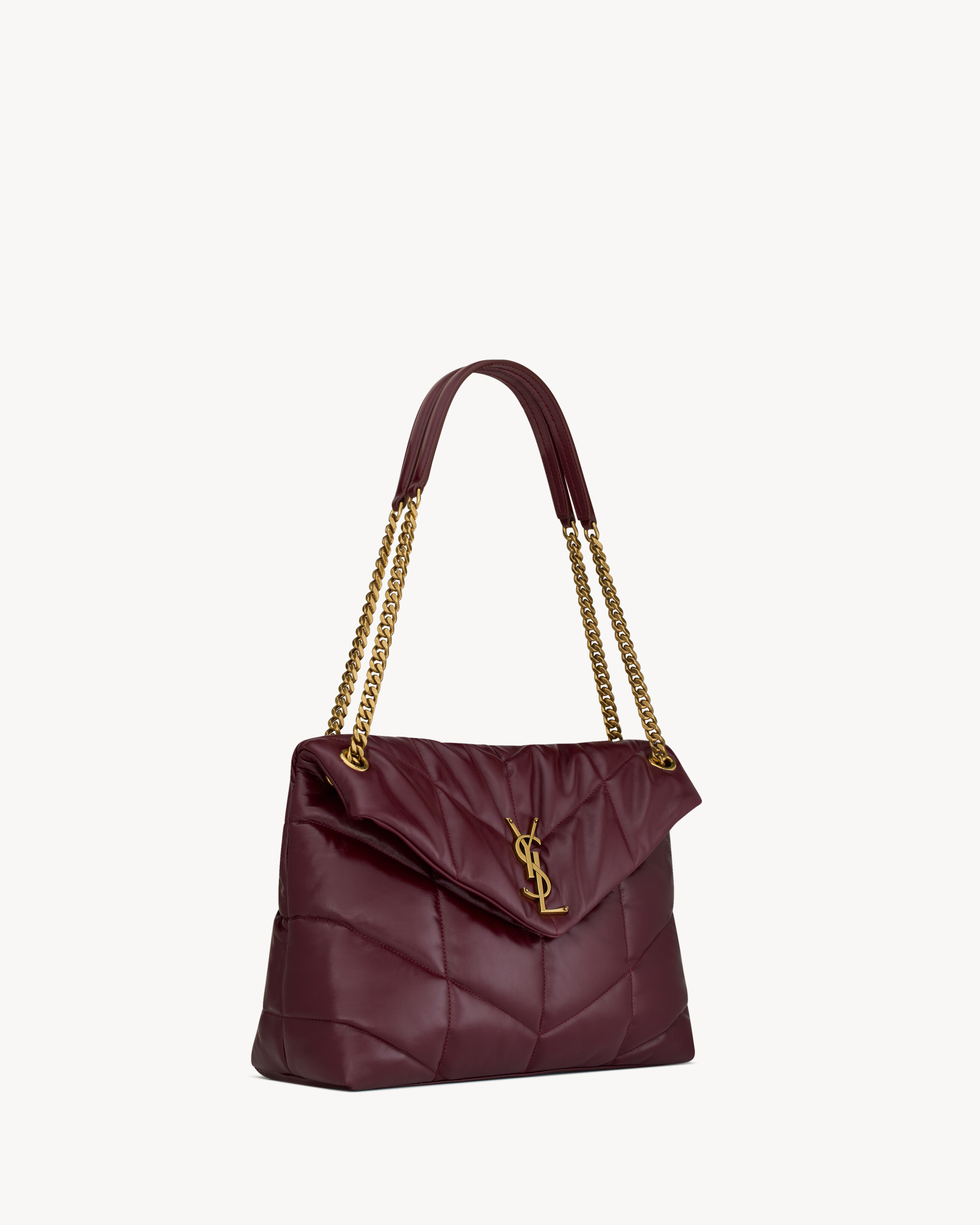 Saint Laurent Puffer Medium In Shiny Leather In Burgundy