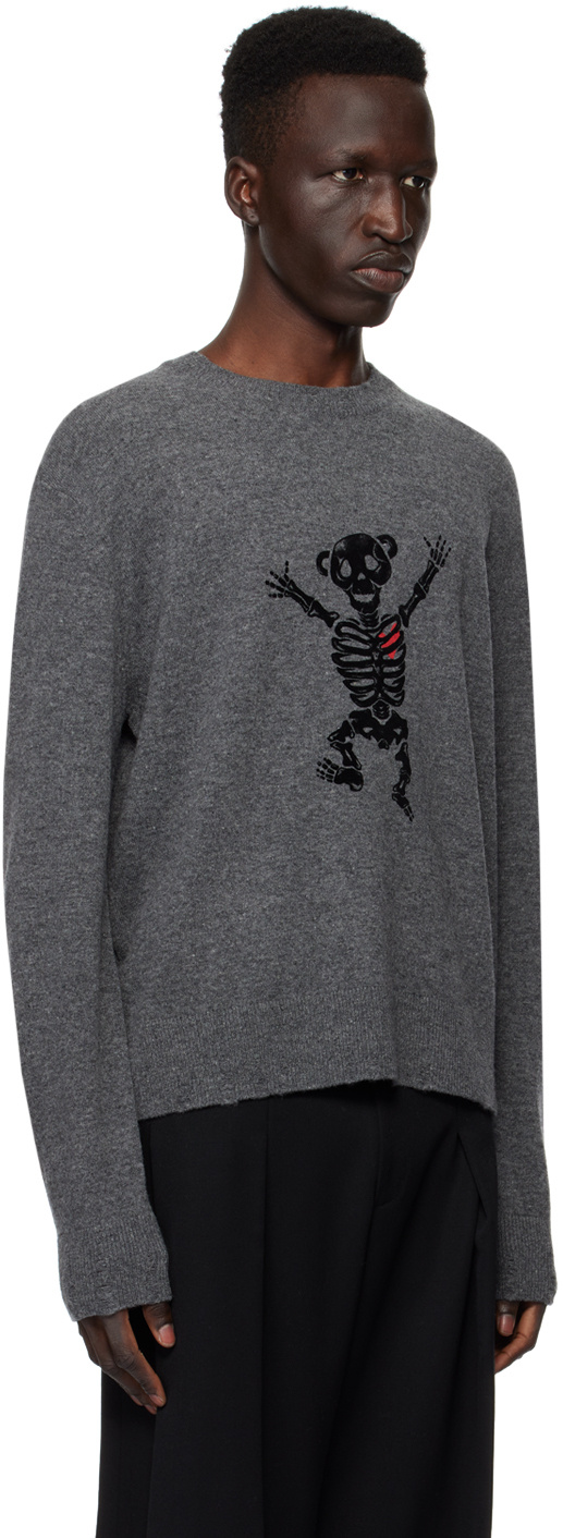 We11 Done Gray Bolt Teddy Sweater In Black