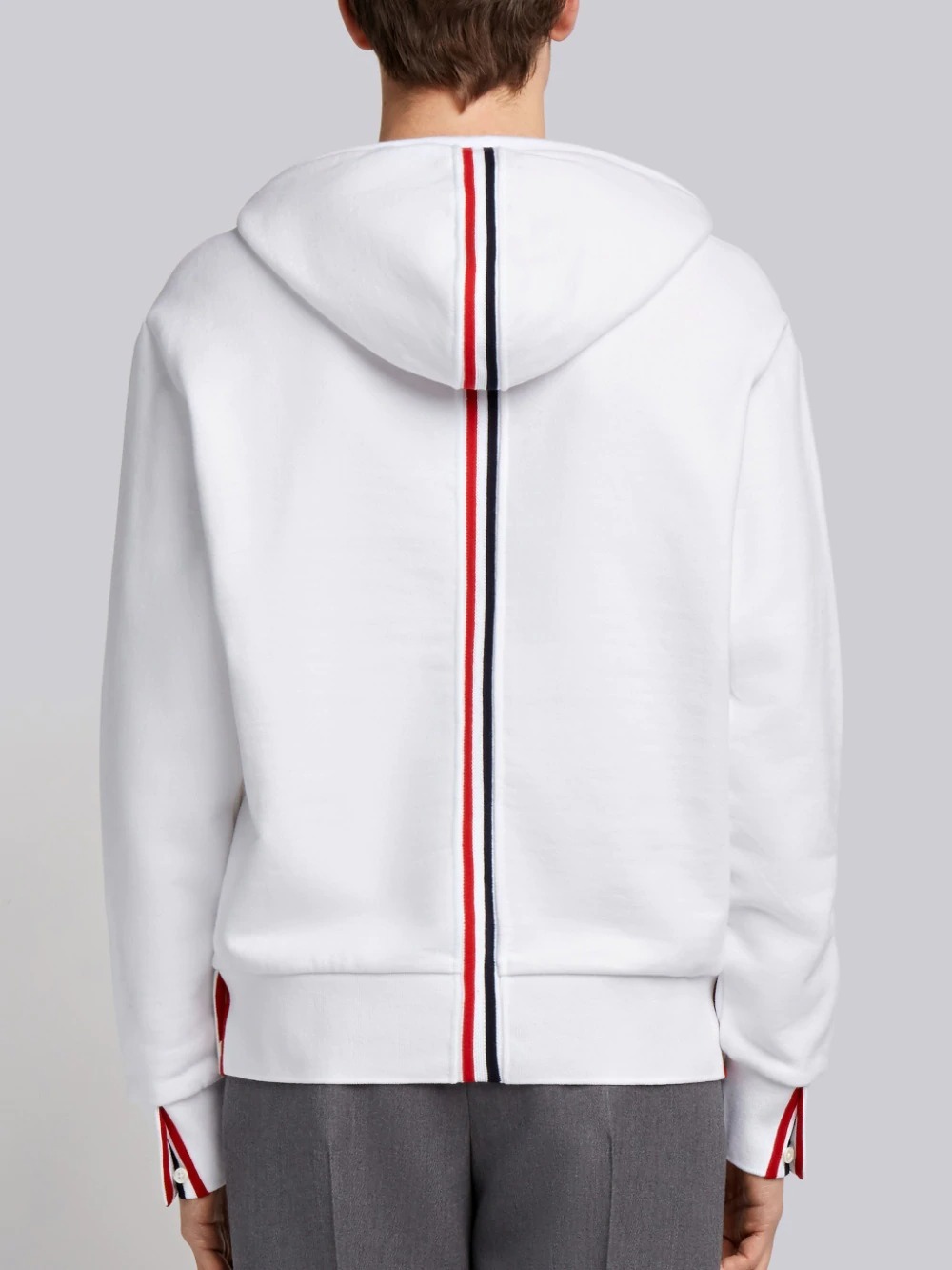 Thom Browne Center-back Stripe Jersey Hoodie In White