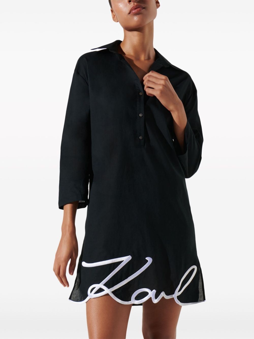 Karl Lagerfeld Dna Signature Semi-sheer Beach Dress In Black