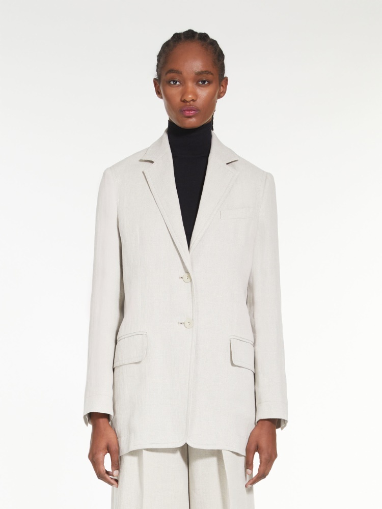 Shop Max Mara Single-breasted Linen Blazer In Nude