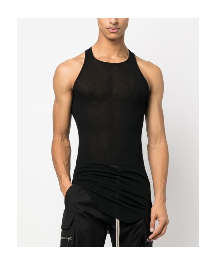 Rick Owens Semi-sheer Cotton Tank Top In Black