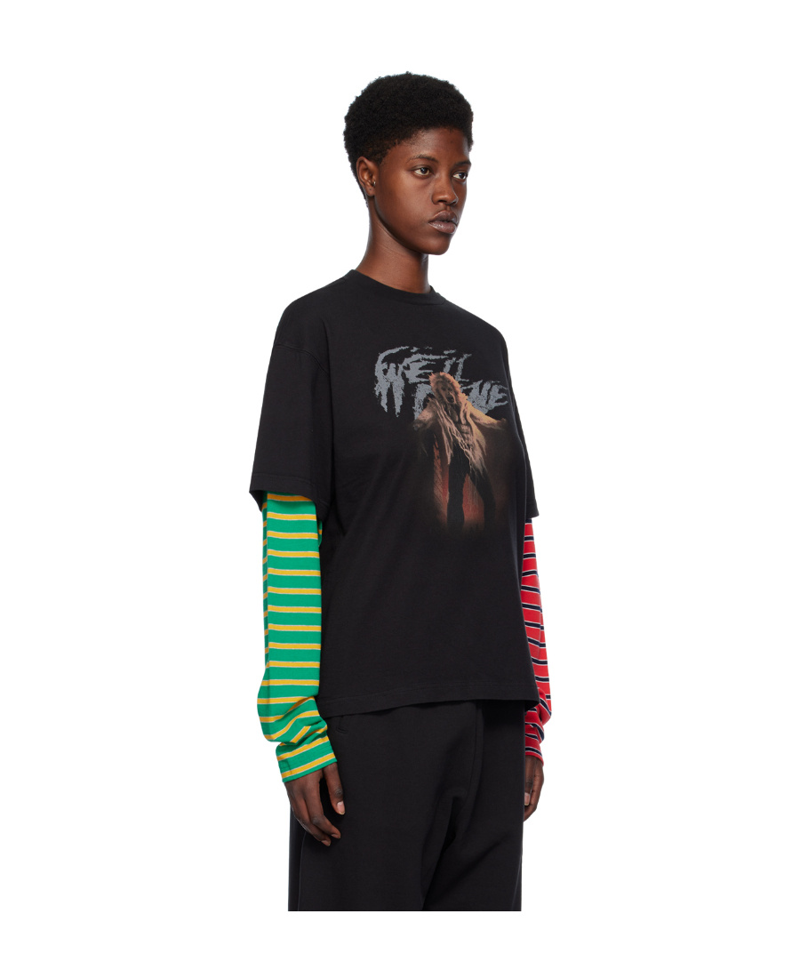 We11 Done Layered Graphic-print Cotton T-shirt In Black