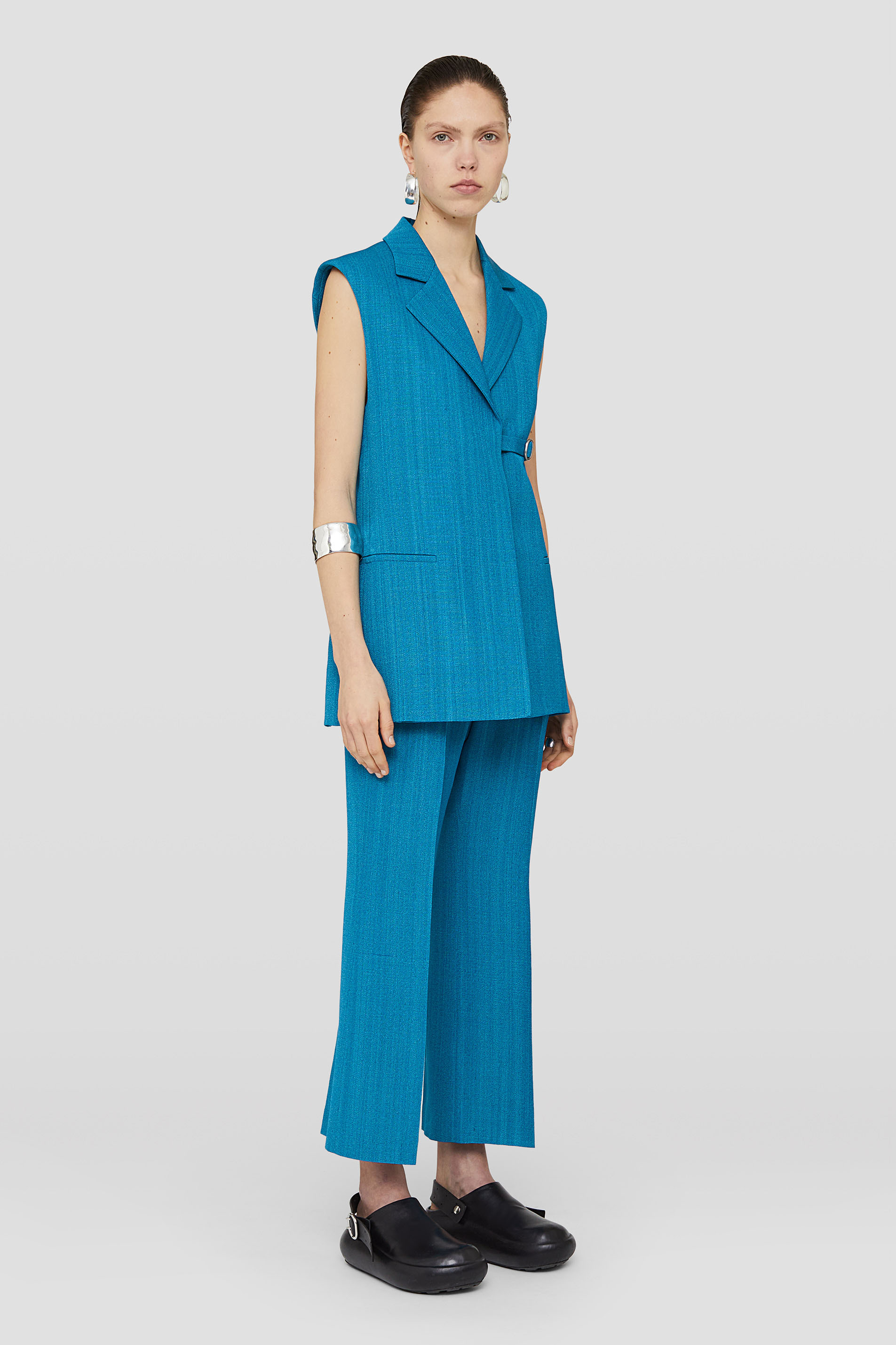 Jil Sander Sleeveless Belted Blazer In Blue