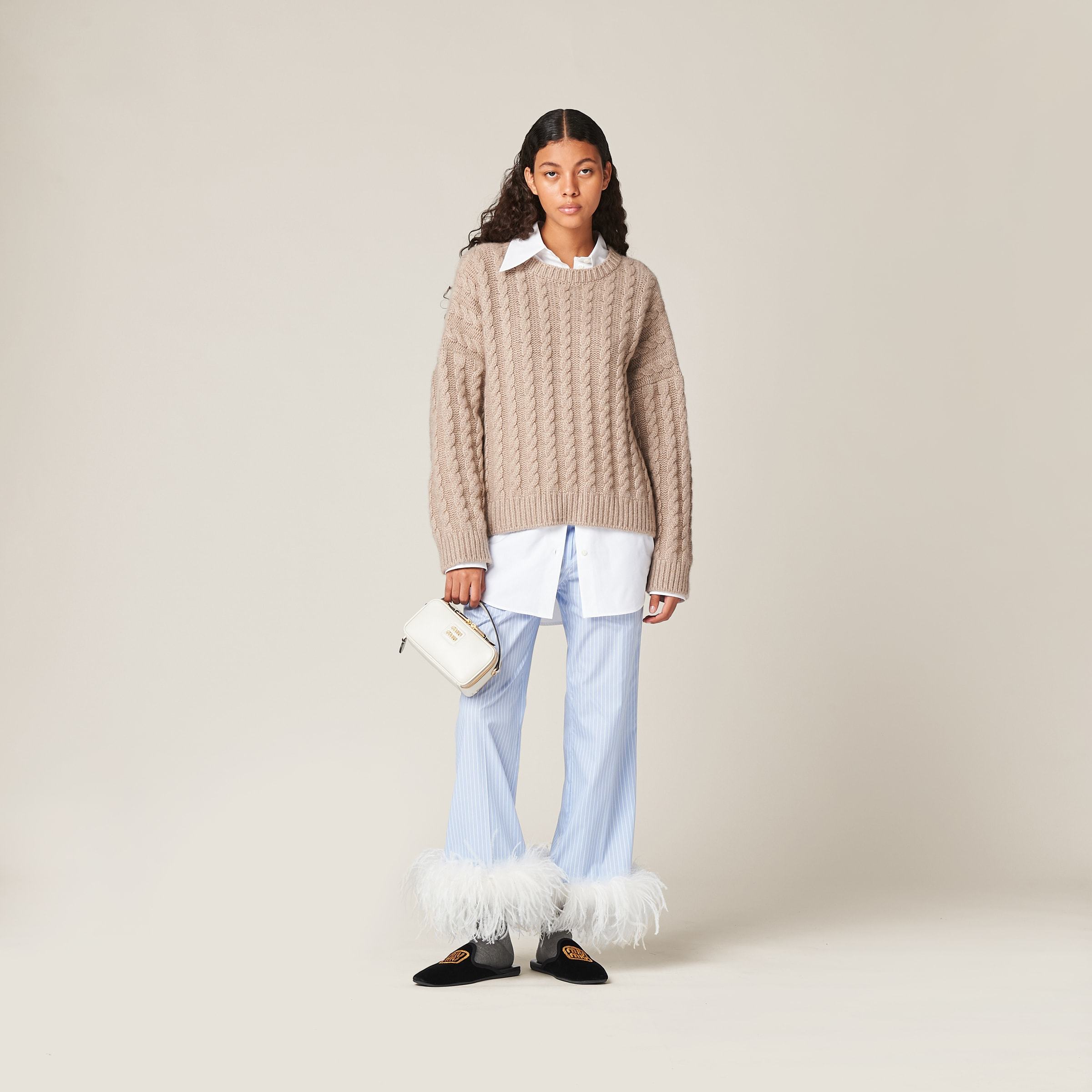 Miu Miu Light Blue Cotton Pants In Blue